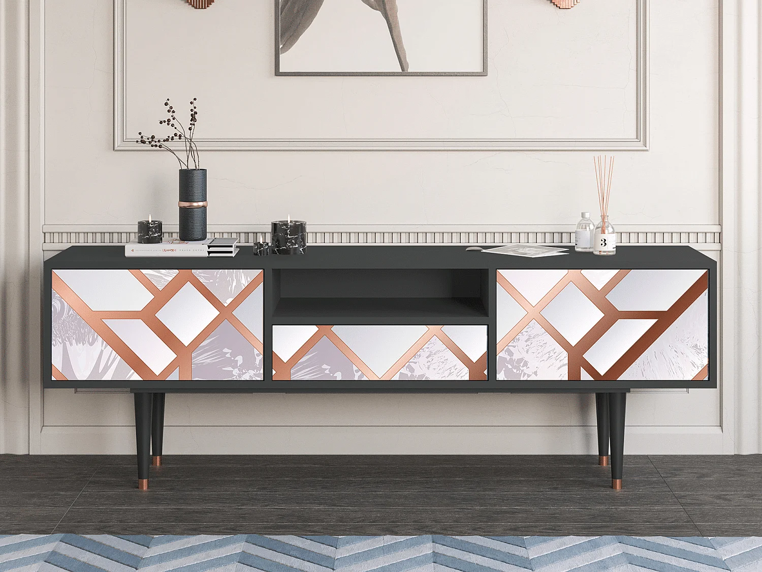 Mueble de TV - 170х59х41 cm - T6 - Pastel Fairytale, Antracite