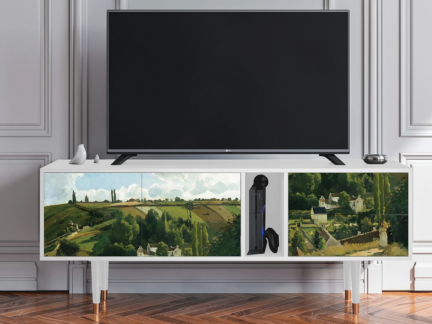 Mobile TV - 170х69х48 cm - T1 - Jalais Hill by Pissarro, Bianco