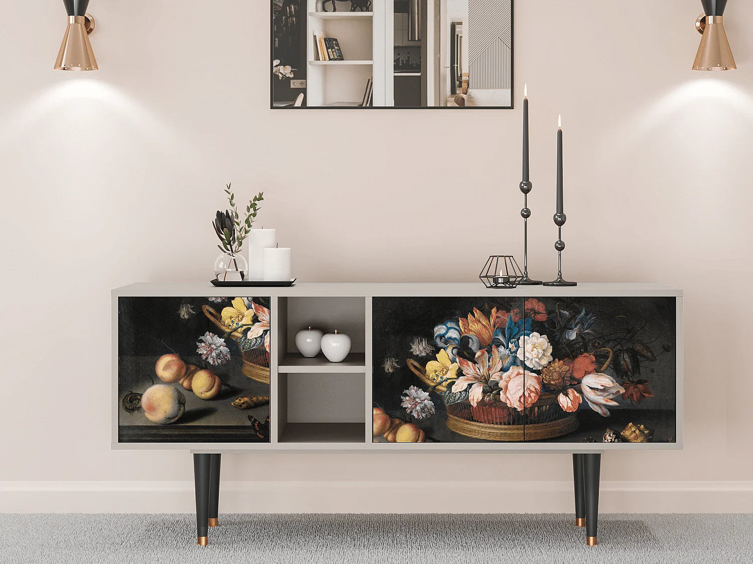 Mobile TV - 150х69х41 cm - T5 - Still Life with Flowers, Sabbia