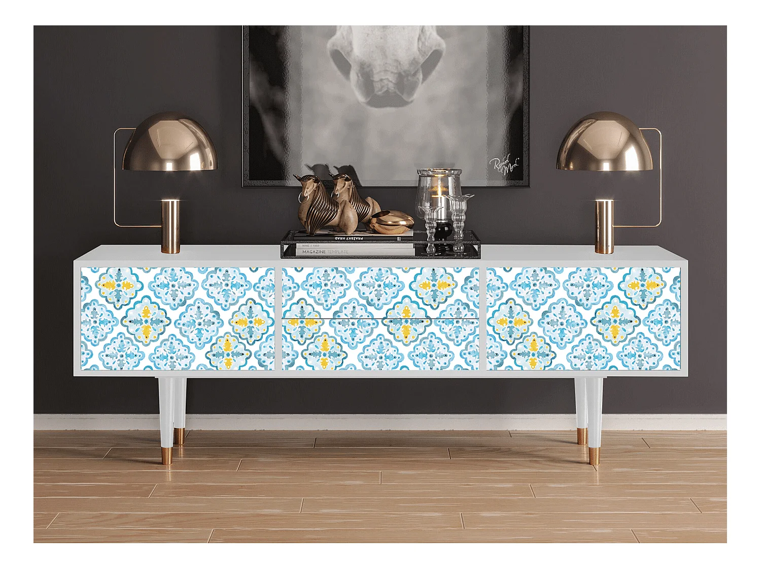 Meuble TV - 170х59х48 cm - T4 - Portugese tiles, Blanc