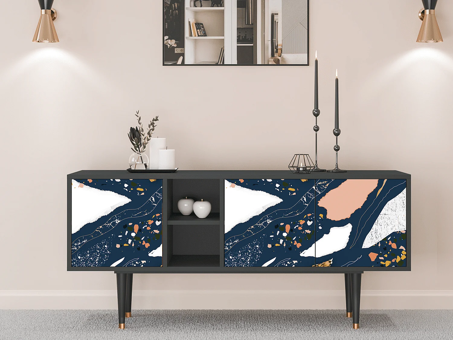 Szafka RTV - 150х69х41 cm - T5 - Nude Iceberg, Antracyt