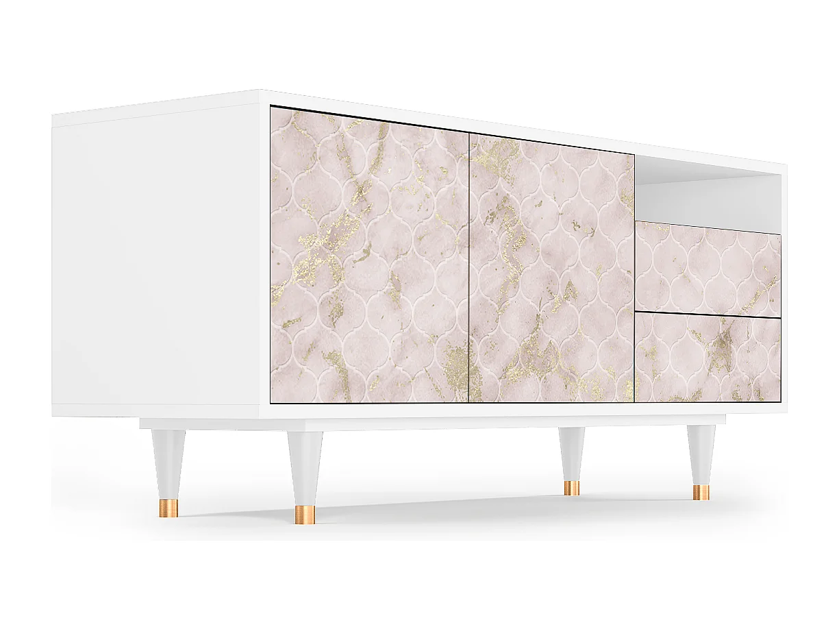 Meuble TV - 125х56х41 cm - T7 - Dirty Roses, Blanc