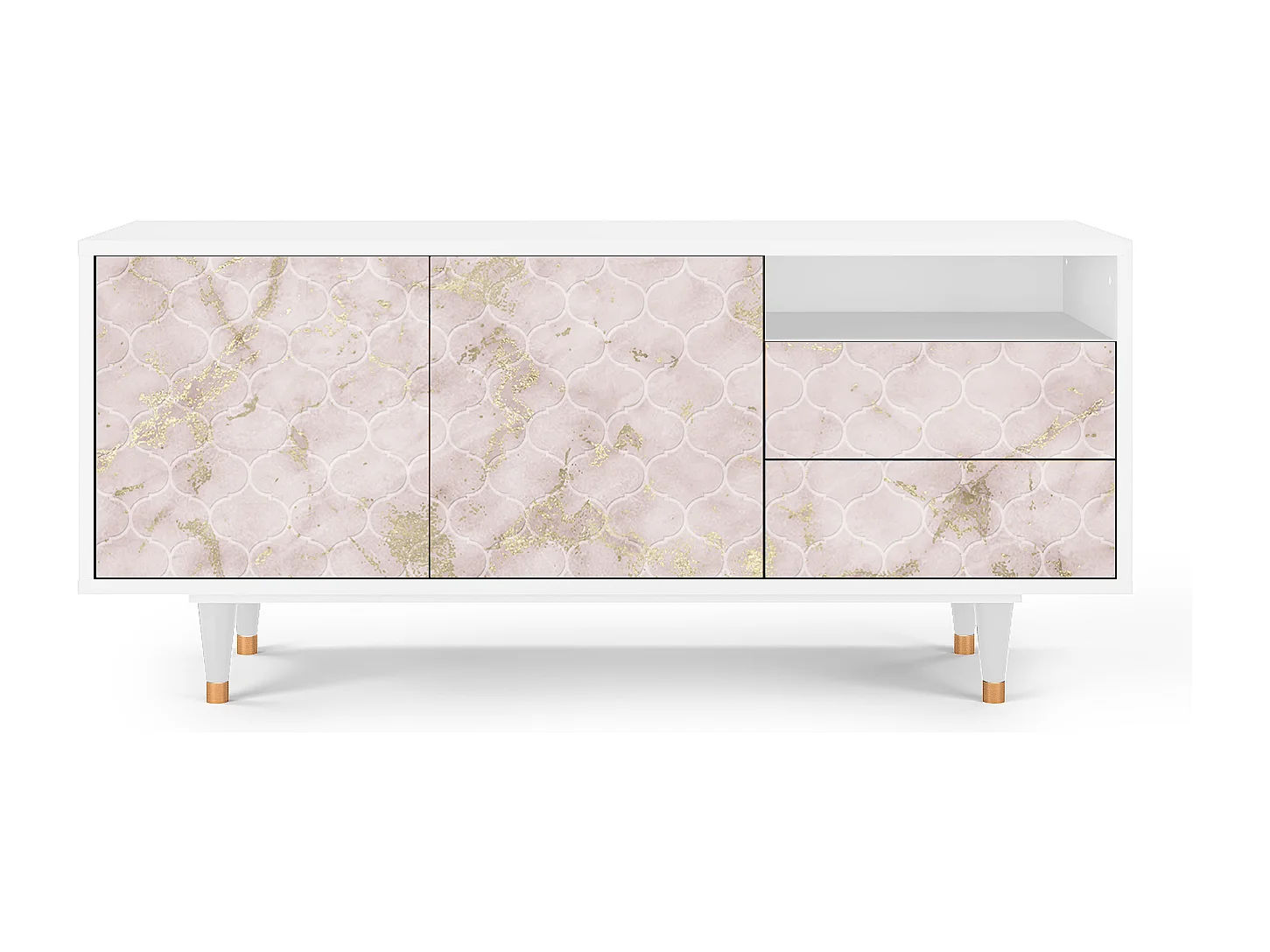 Szafka RTV - 125х56х41 cm - T7 - Dirty Roses, Biały