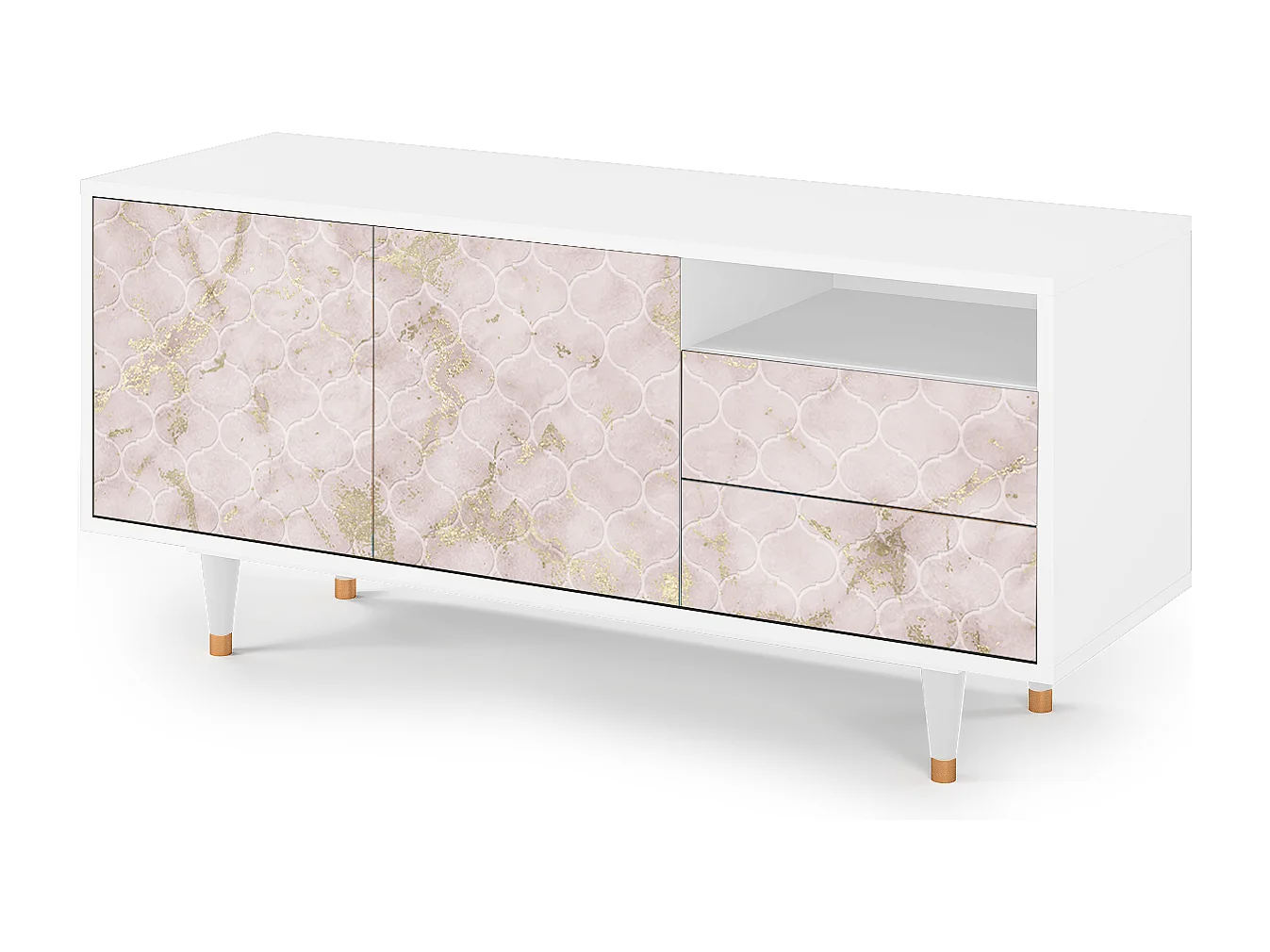 Szafka RTV - 125х56х41 cm - T7 - Dirty Roses, Biały