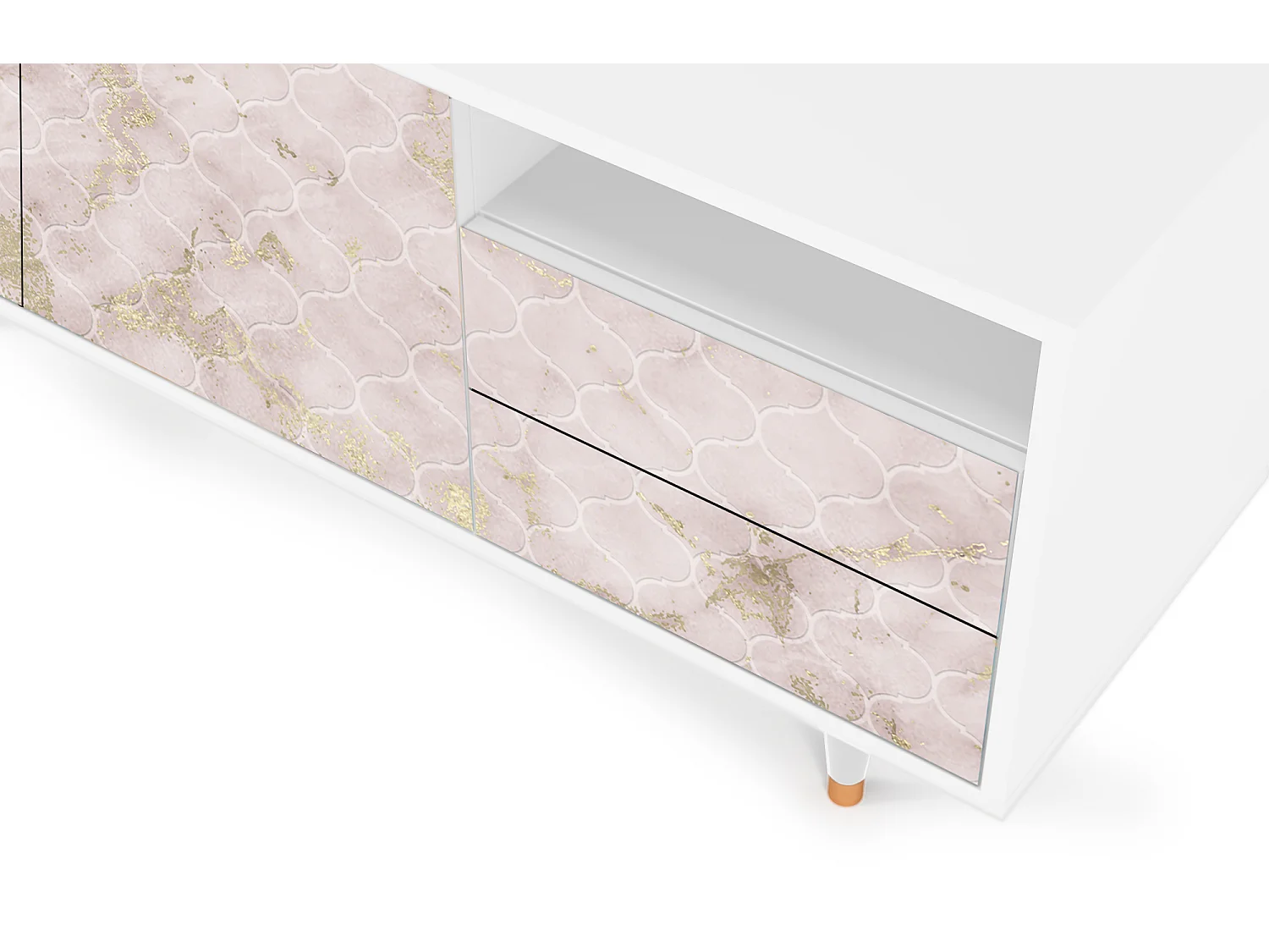 Szafka RTV - 125х56х41 cm - T7 - Dirty Roses, Biały