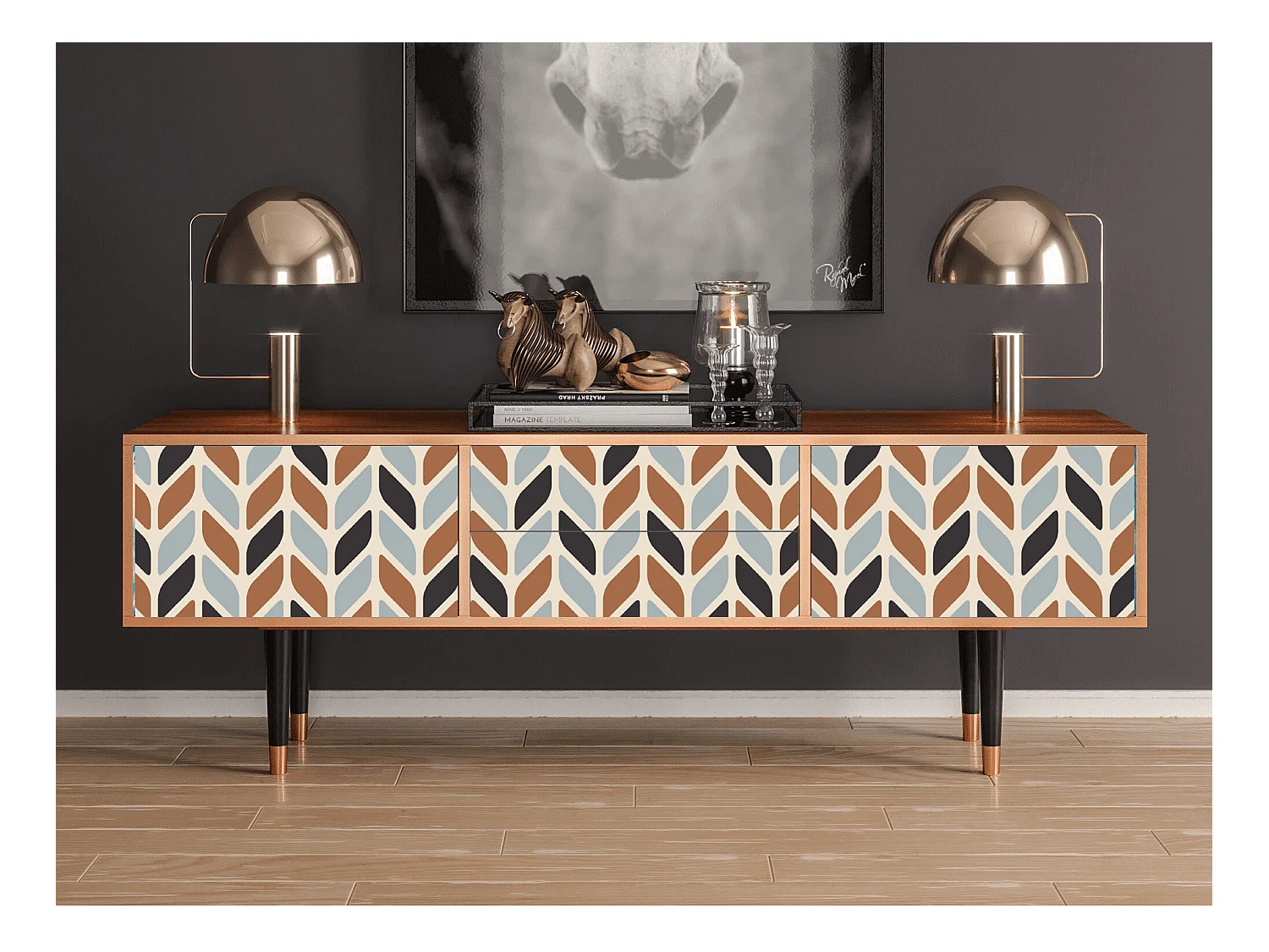 Meuble TV - 170х59х48 cm - T4 - Beige Laure, Noyer