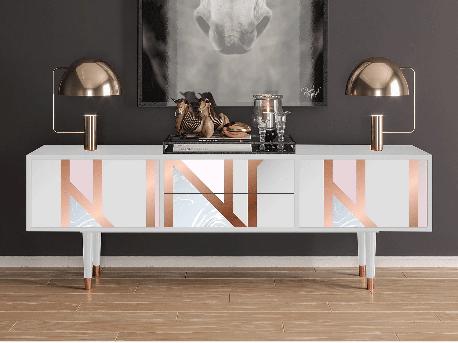 Szafka RTV - 170х59х48 cm - T4 - Champagne Story, Biały