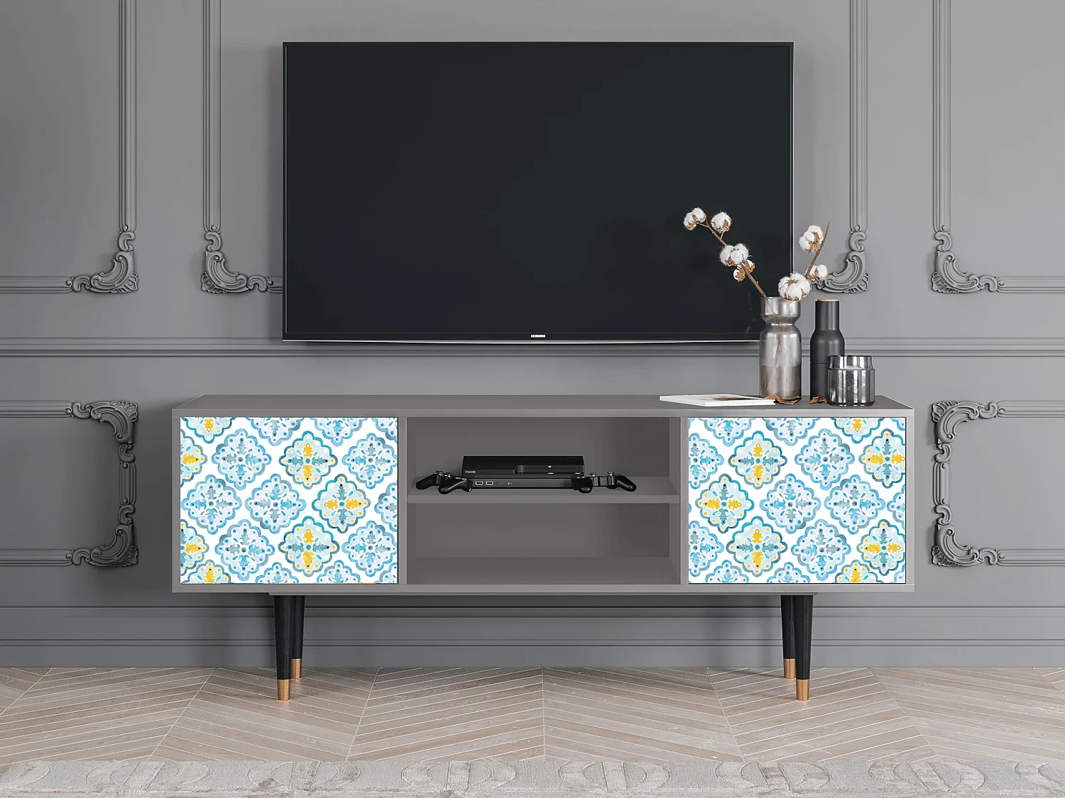 Mobile TV - 170х69х48 cm - T2 - Portugese tiles, Grigio