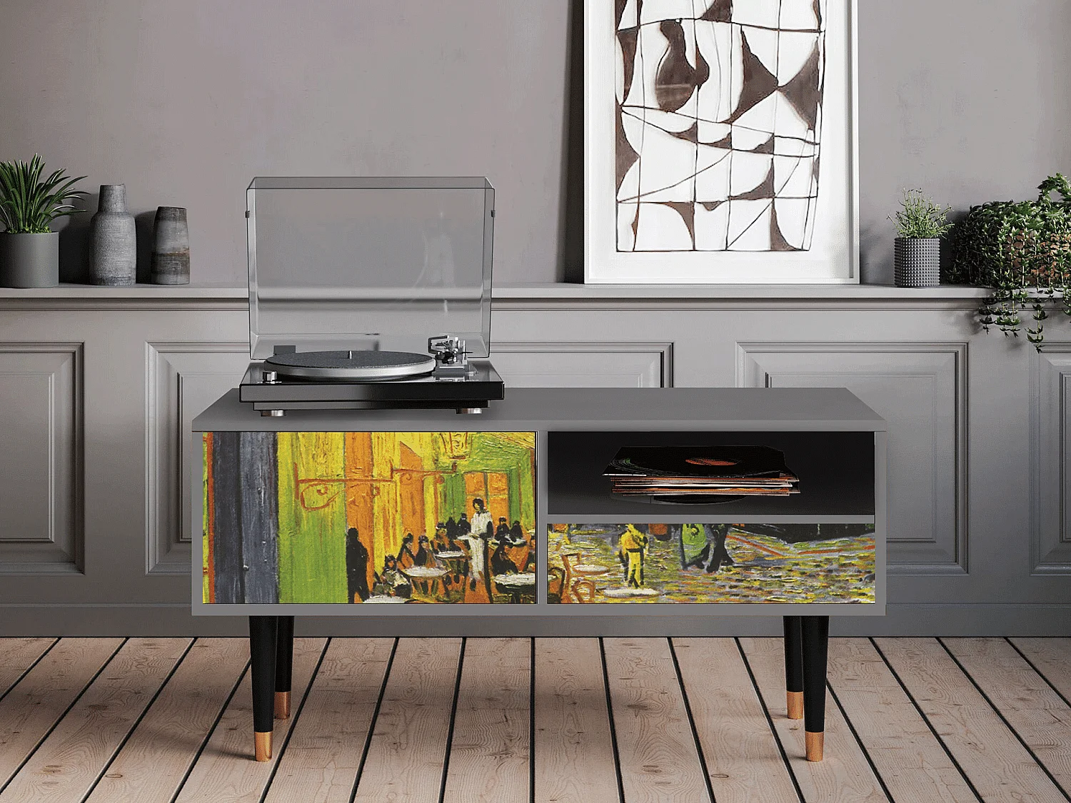 Meuble TV - 115х59х48 cm - T3 - Café Terrace at Night, Gris