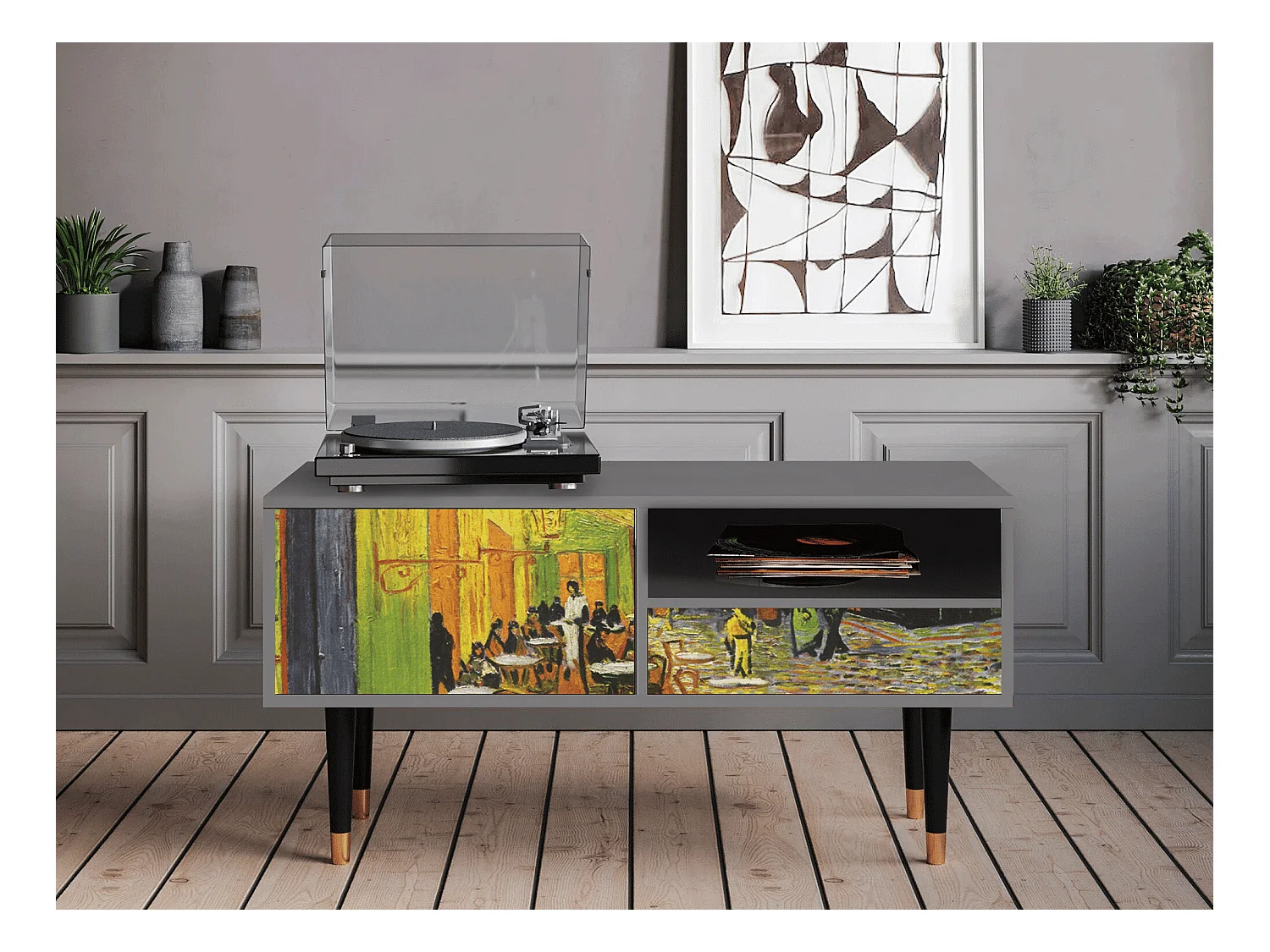 Meuble TV - 115х59х48 cm - T3 - Café Terrace at Night, Gris