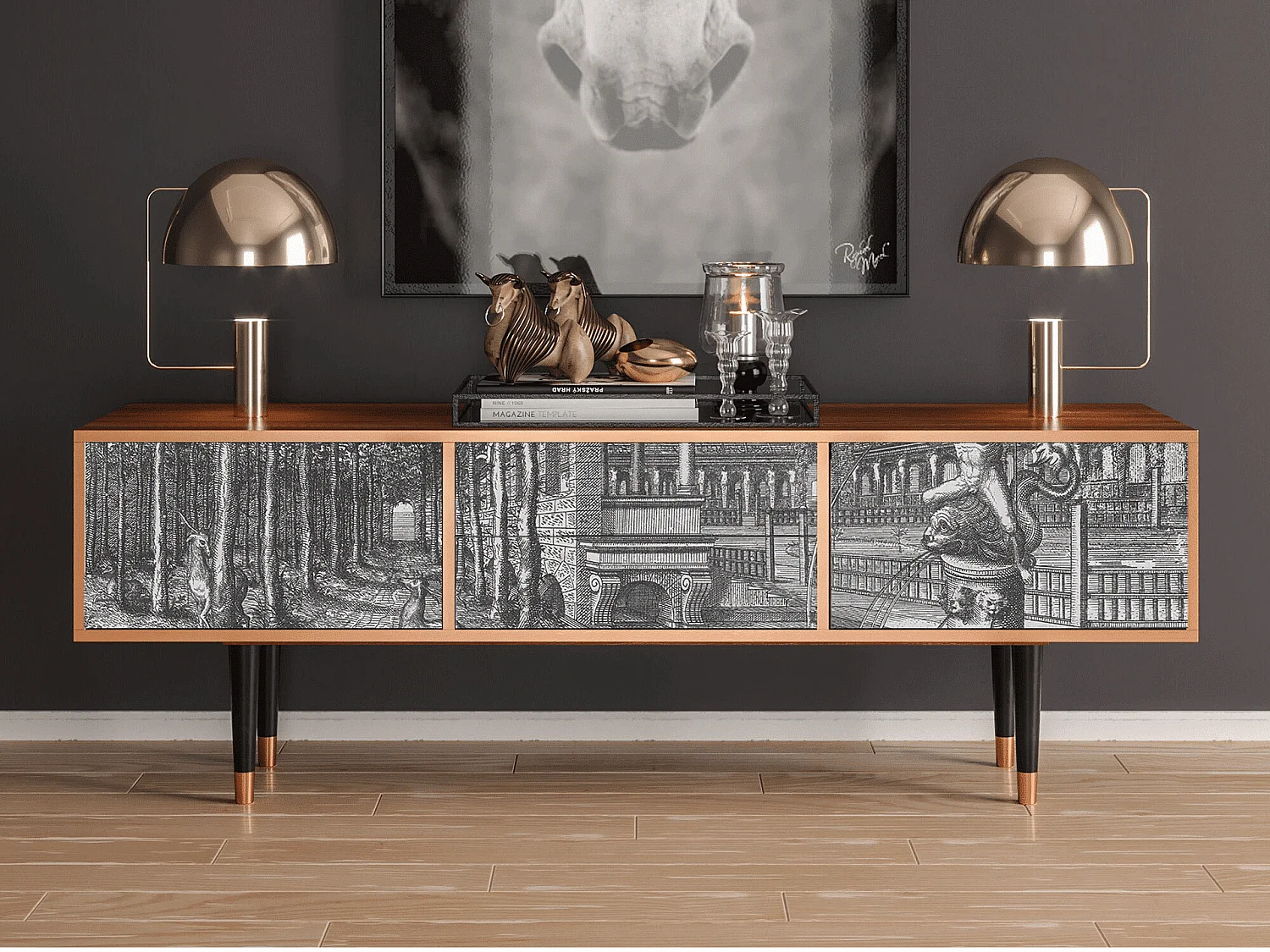 Meuble TV - 170х59х48 cm - T4 - View of the Piazza, Noyer