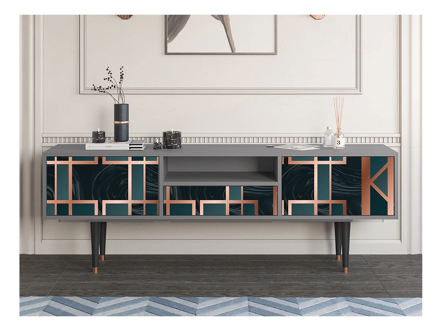 Meuble TV - 170х59х41 cm - T6 - Emerald Metro, Gris