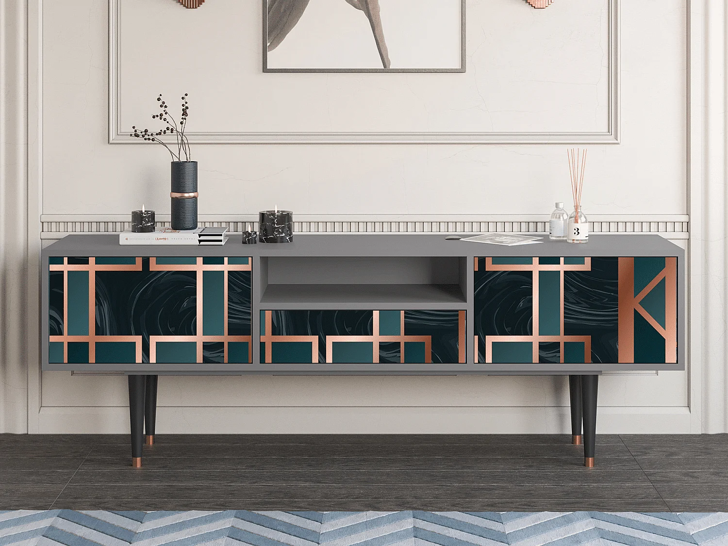 Meuble TV - 170х59х41 cm - T6 - Emerald Metro, Gris