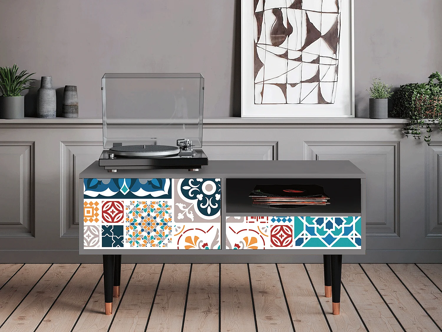 Meuble TV - 115х59х48 cm - T3 - Moroccan Market, Gris