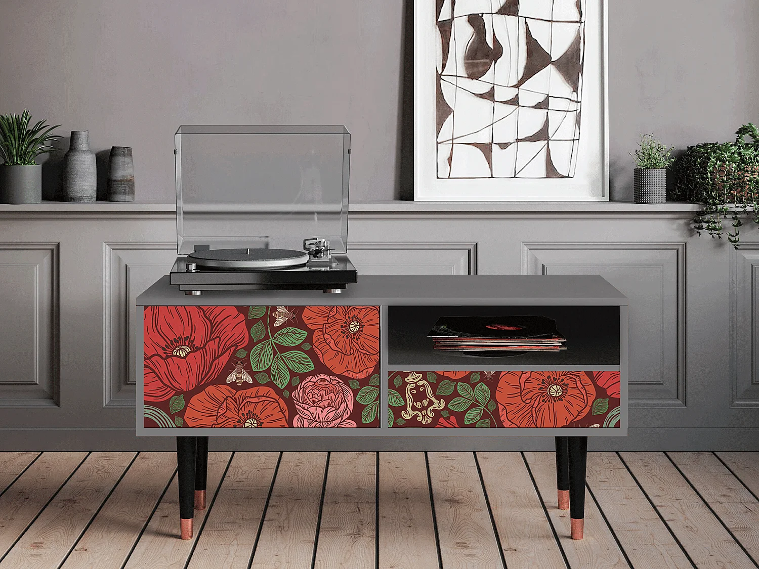 Mueble de TV - 115х59х48 cm - T3 - Poppy Garden, Gris