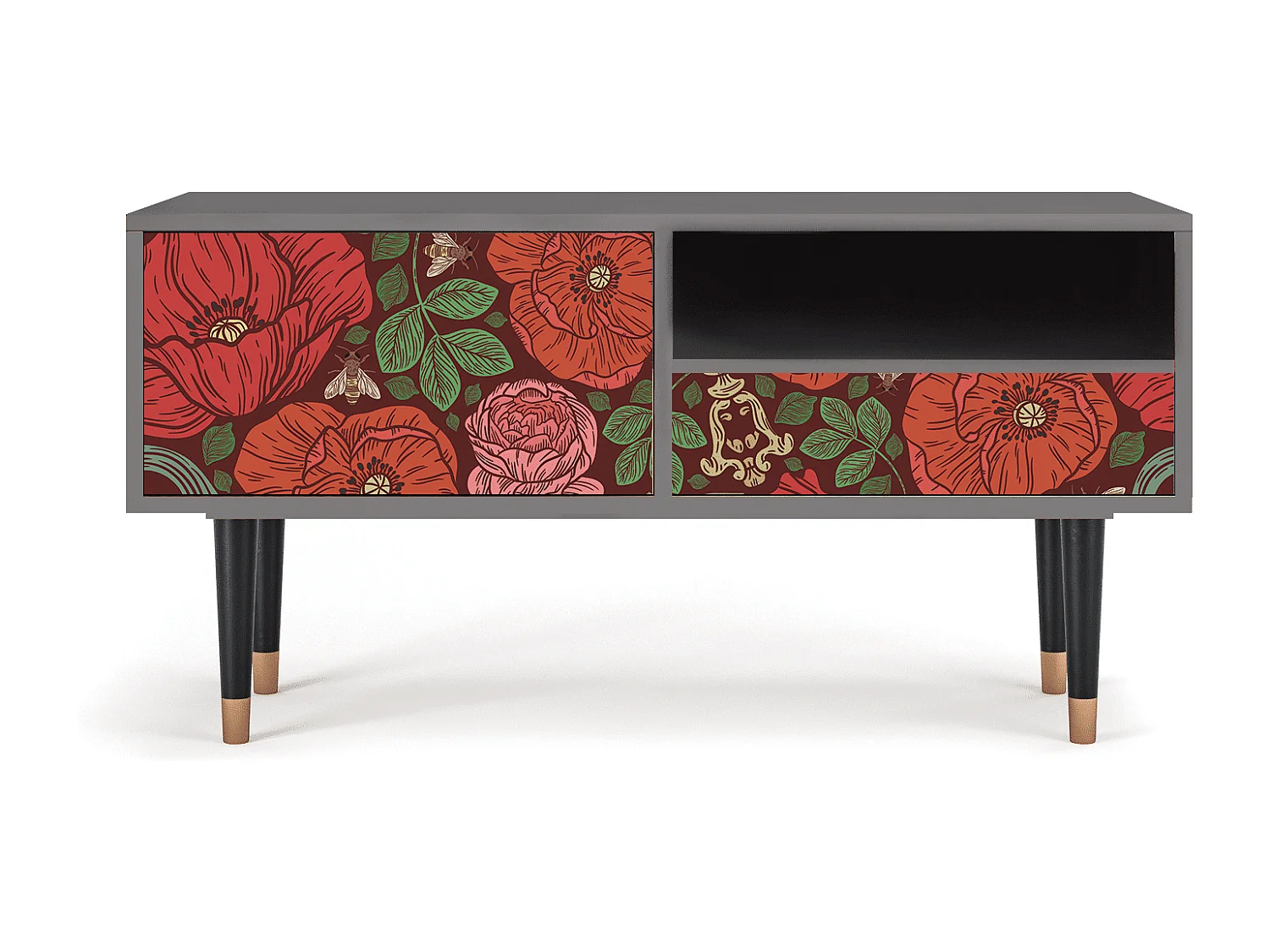 Mueble de TV - 115х59х48 cm - T3 - Poppy Garden, Gris