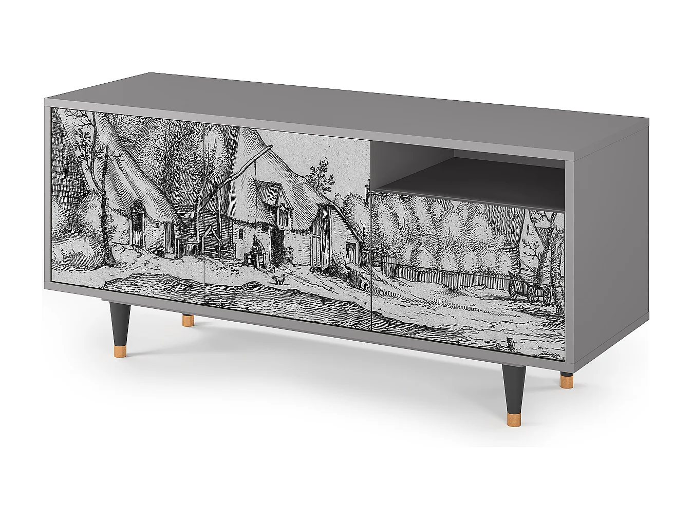 Mobile TV - 125х56х41 cm - T7 - Farms in a Village, Grigio