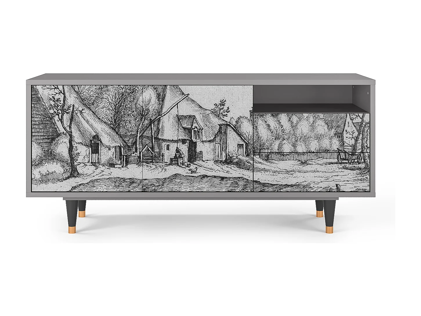 Meuble TV - 125х56х41 cm - T7 - Farms in a Village, Gris