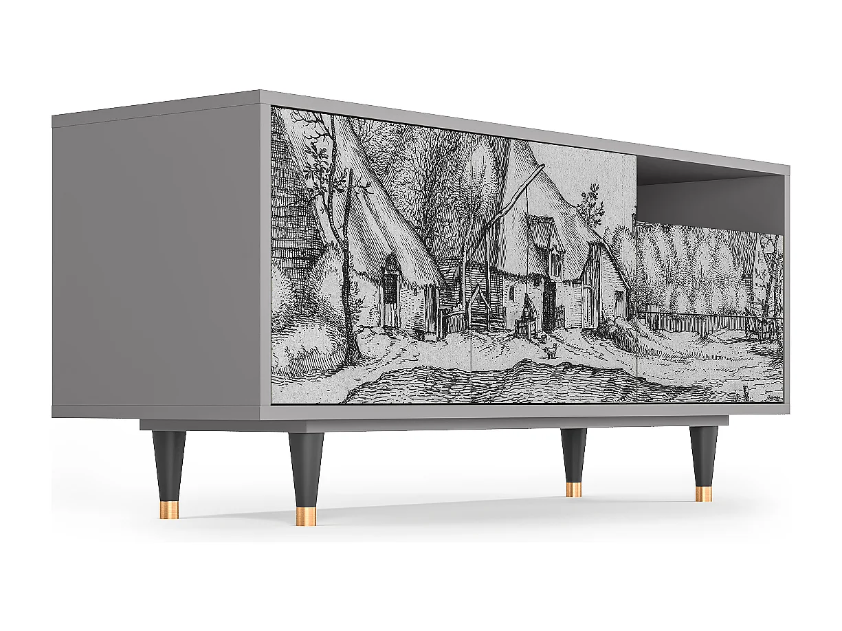 Szafka RTV - 125х56х41 cm - T7 - Farms in a Village, Szary