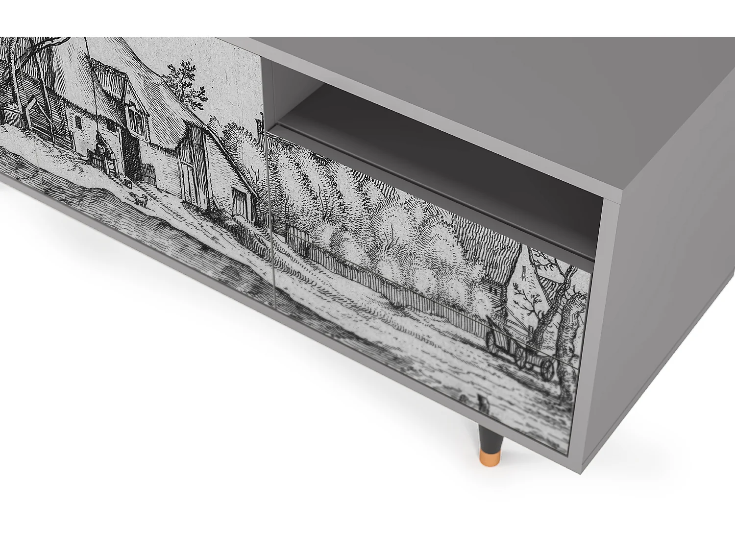 Szafka RTV - 125х56х41 cm - T7 - Farms in a Village, Szary