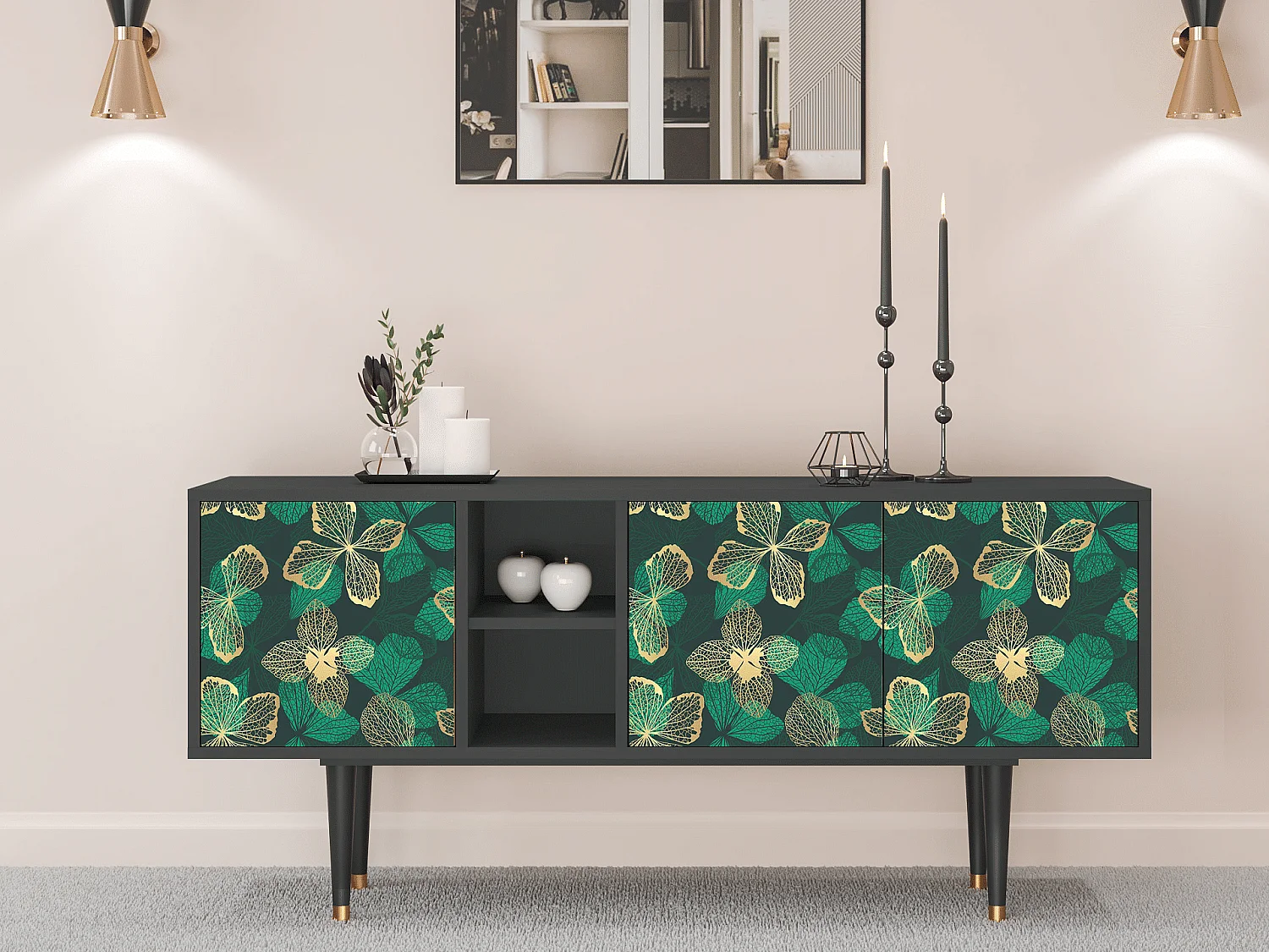 TV-meubel - 150х69х41 cm - T5 - Green Flower, Antraciet