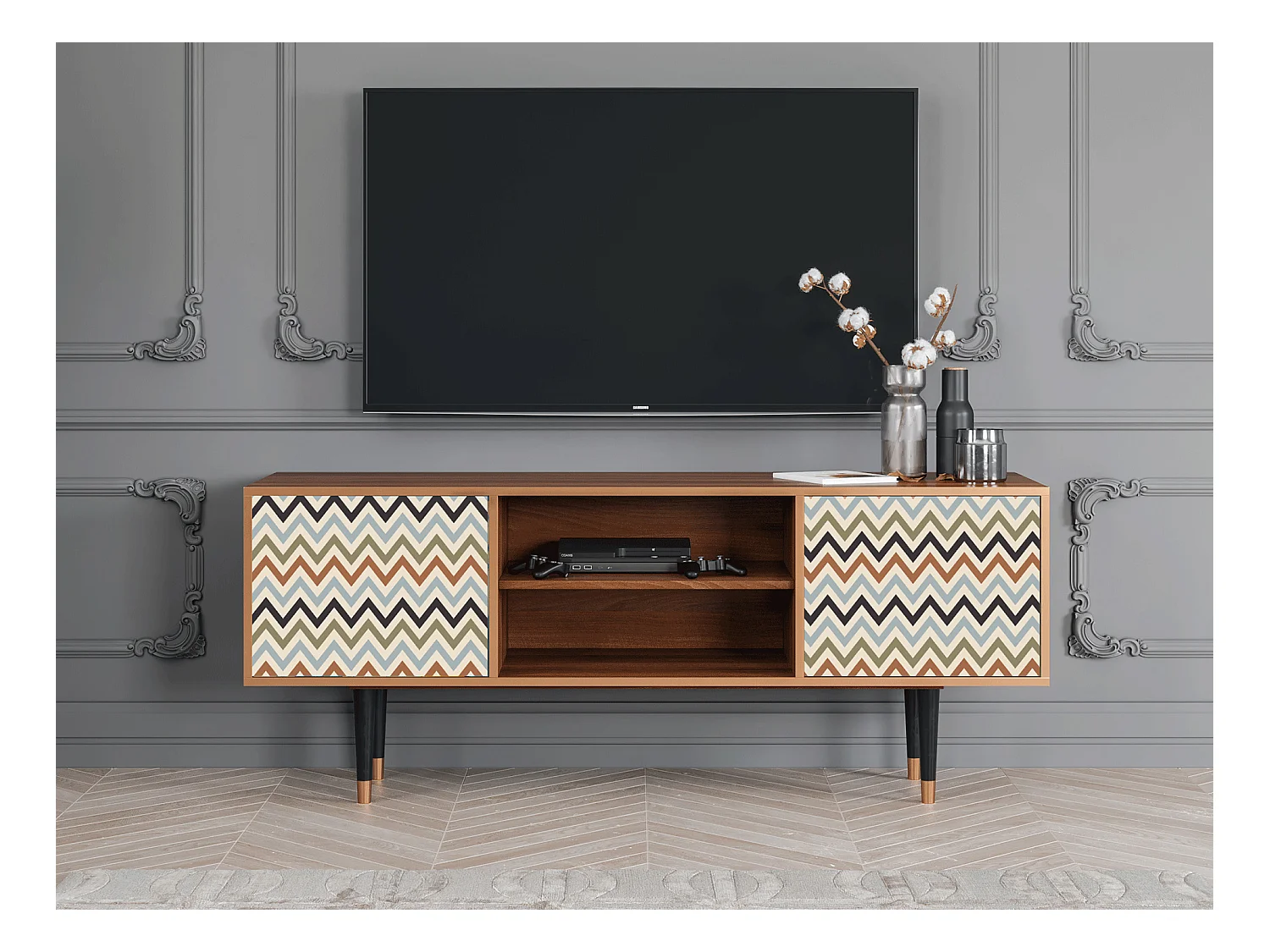 Meuble TV - 170х69х48 cm - T2 - Bright Ripple, Noyer