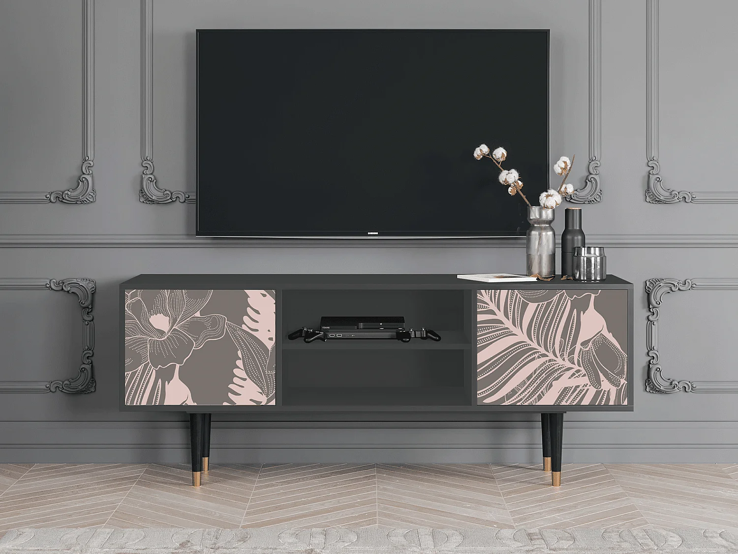 Mueble de TV - 170х69х48 cm - T2 - Issabelline Flower, Antracita