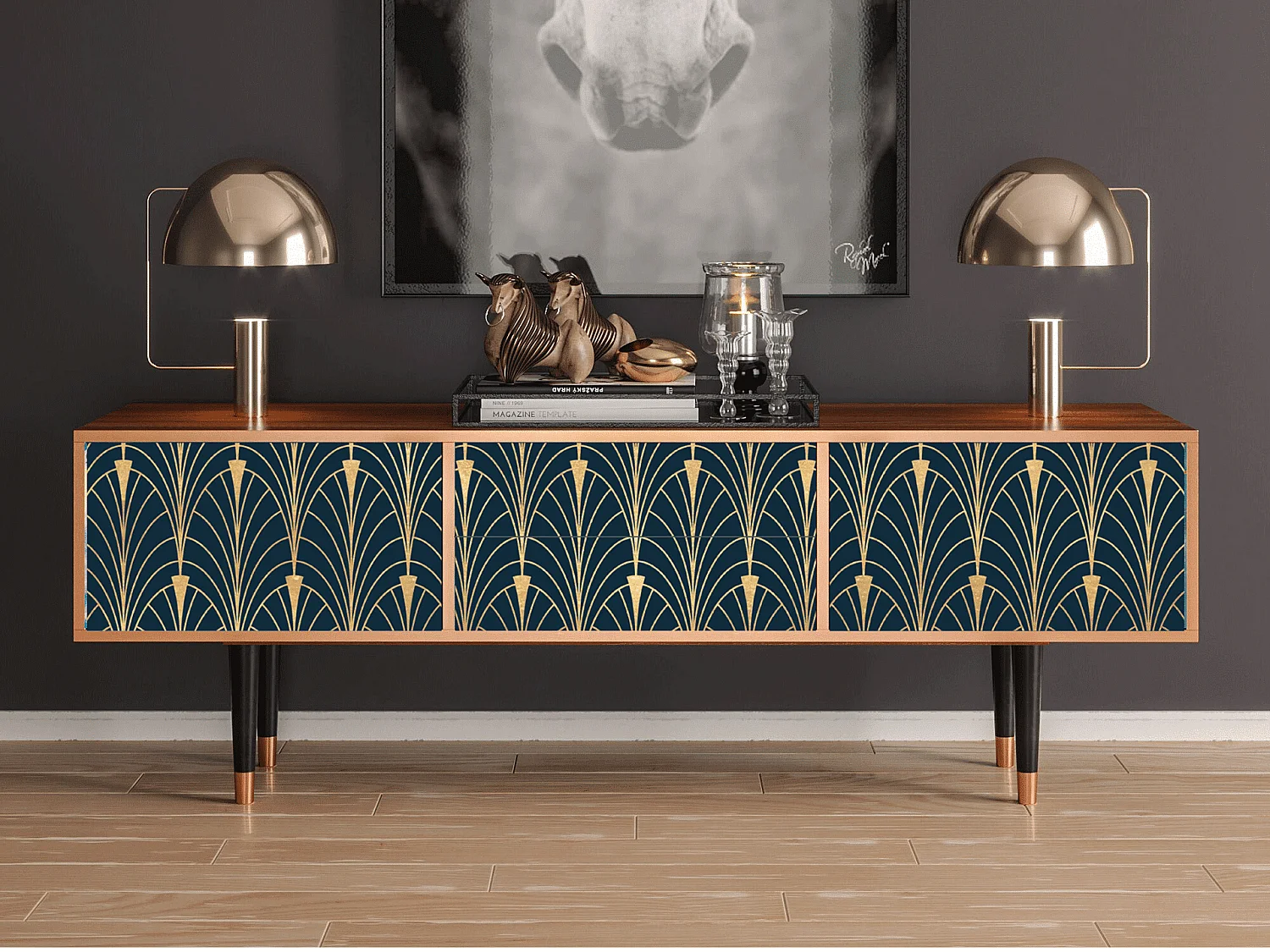 Mobile TV - 170х59х48 cm - T4 - Flower of the Nile, Noce