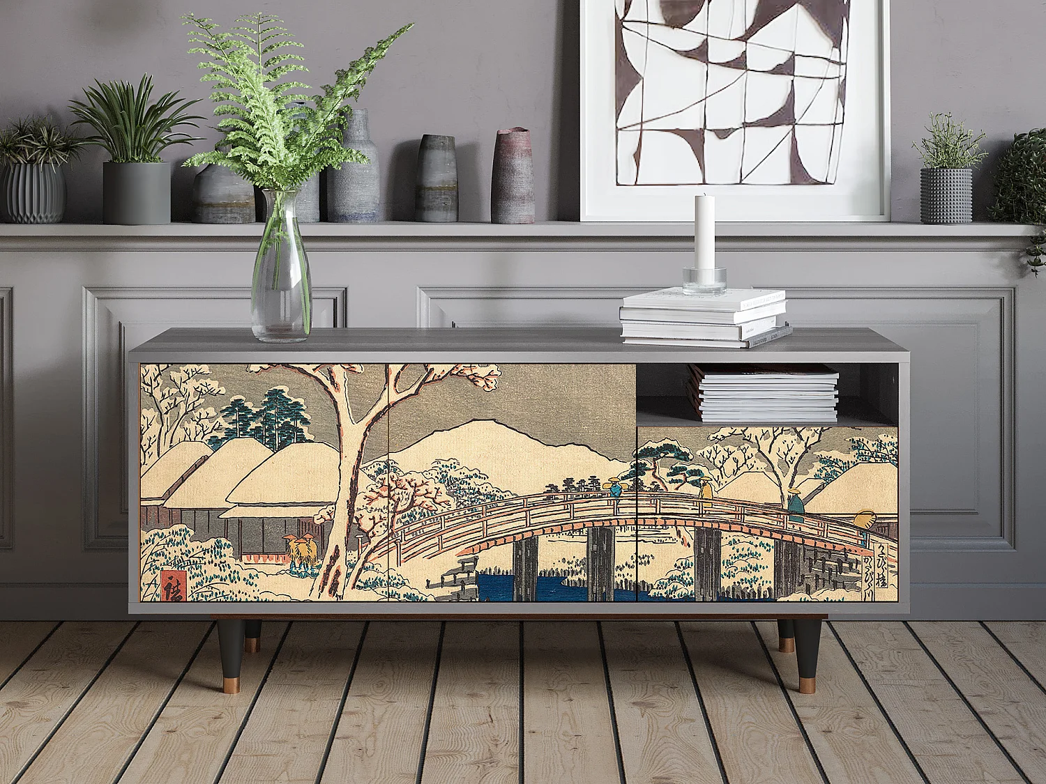 Meuble TV - 125х56х41 cm - T7 - Katabira River, Gris