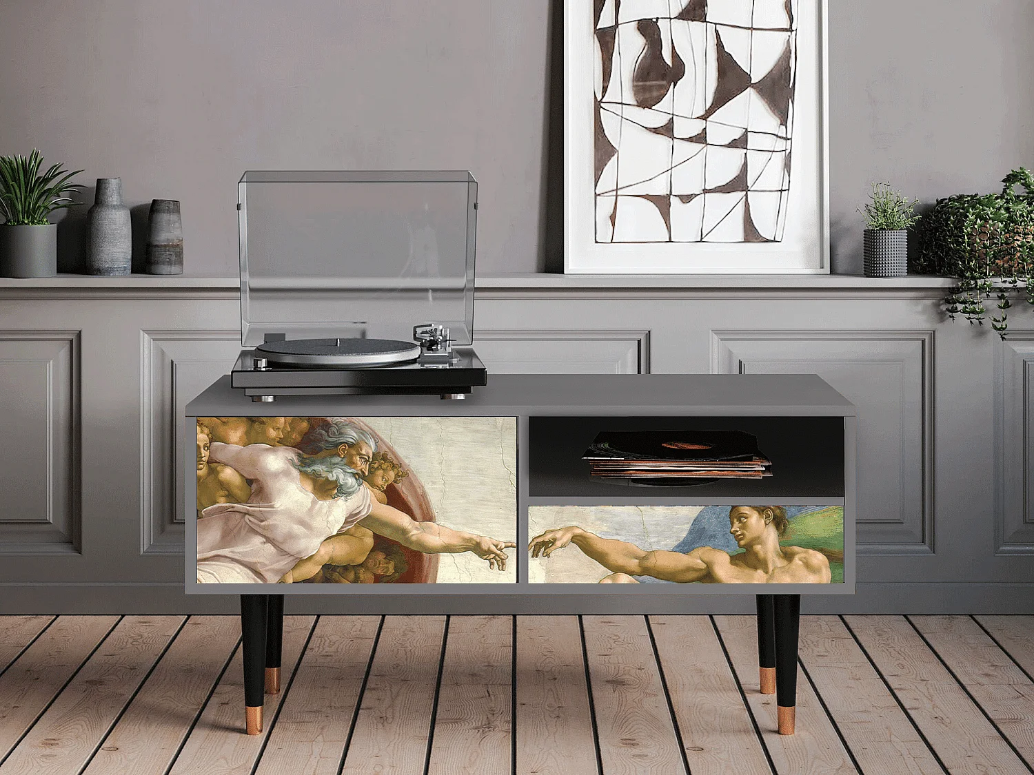 Meuble TV - 115х59х48 cm - T3 - The Creation of Adam, Gris