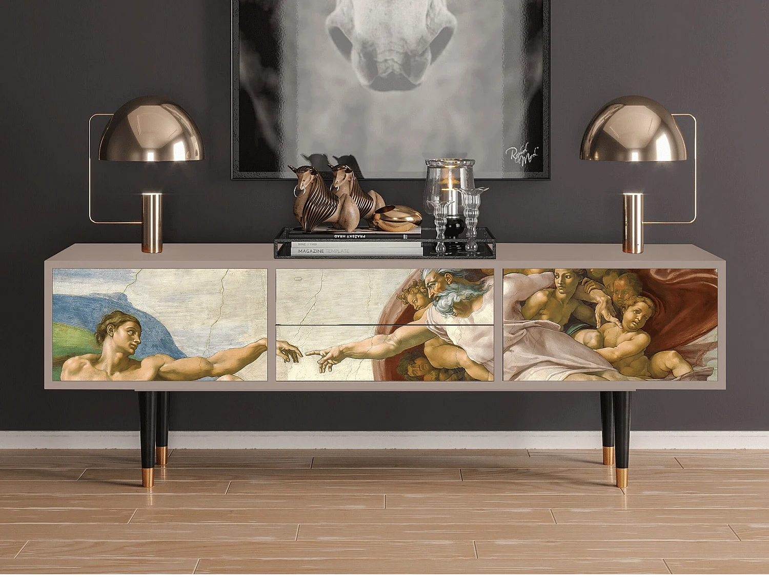 Mobile TV - 170х59х48 cm - T4 - The Creation of Adam, Latte