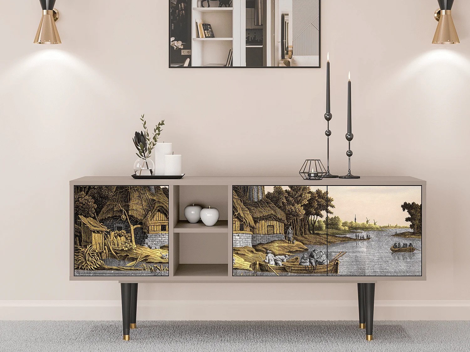 Mobile TV - 150х69х41 cm - T5 - Mill along a River, Latte