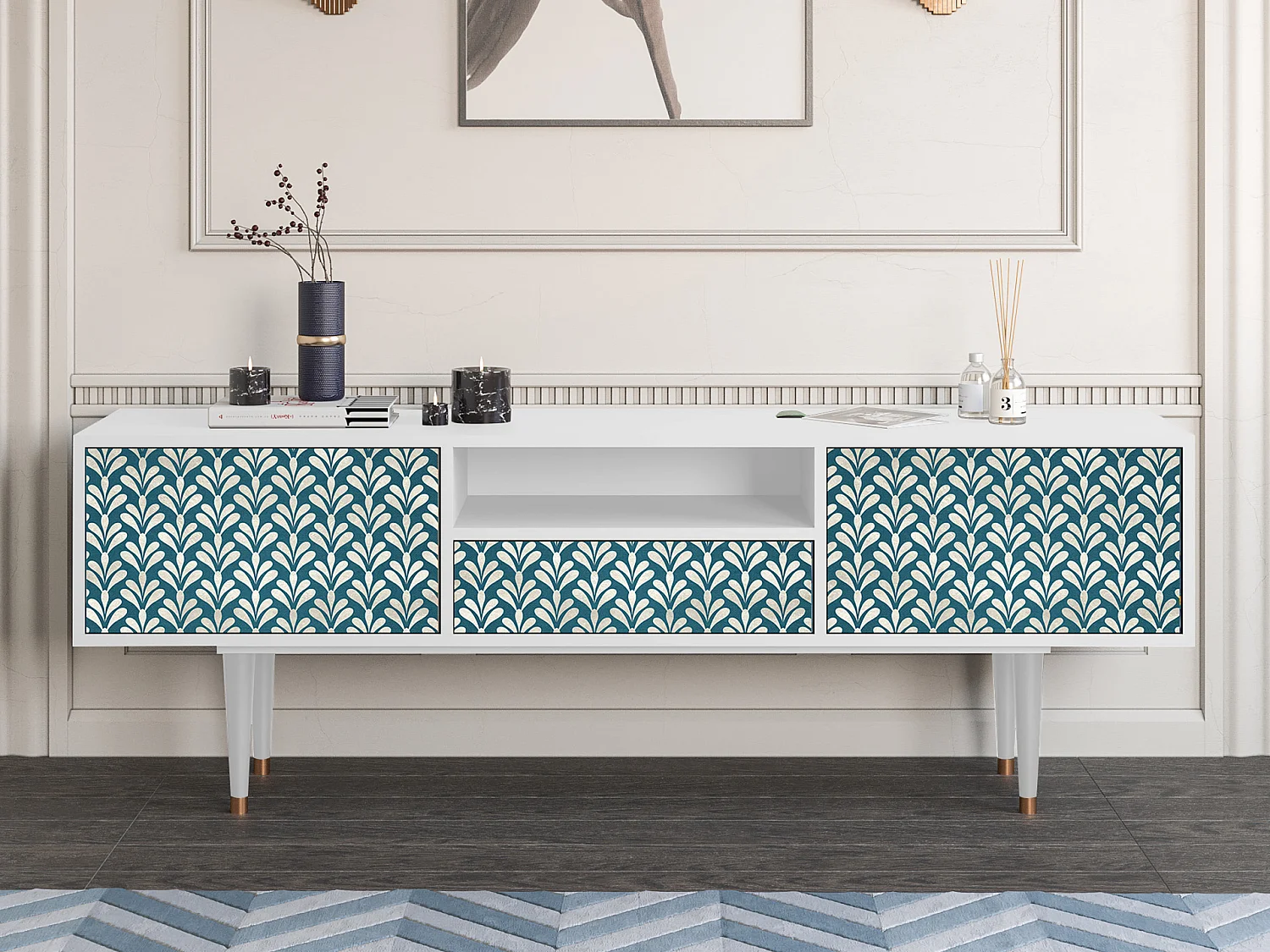 Meuble TV - 170х59х41 cm - T6 - Milky Tears, Blanc