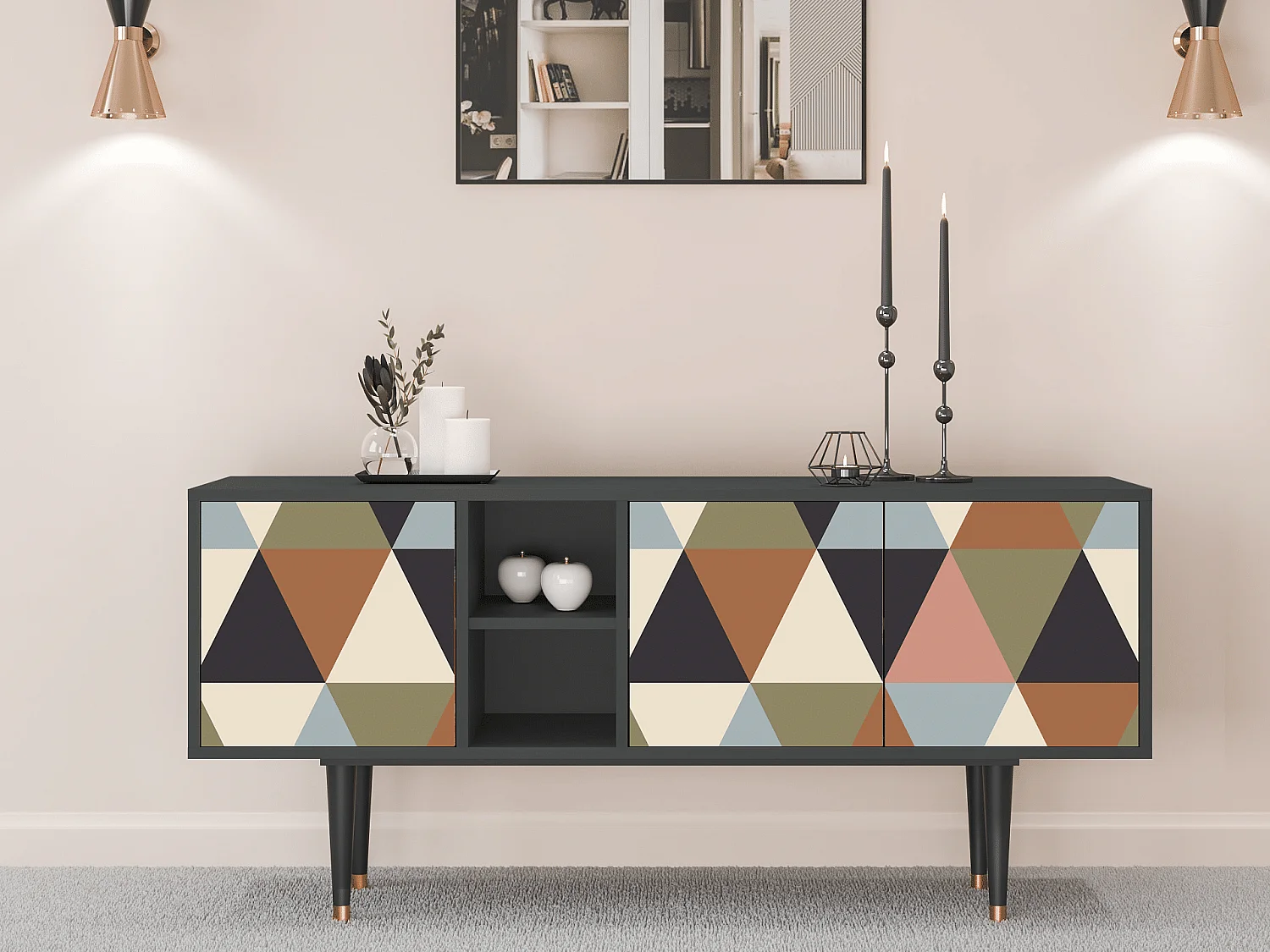 TV-meubel - 150х69х41 cm - T5 - Royal Triangles, Antraciet