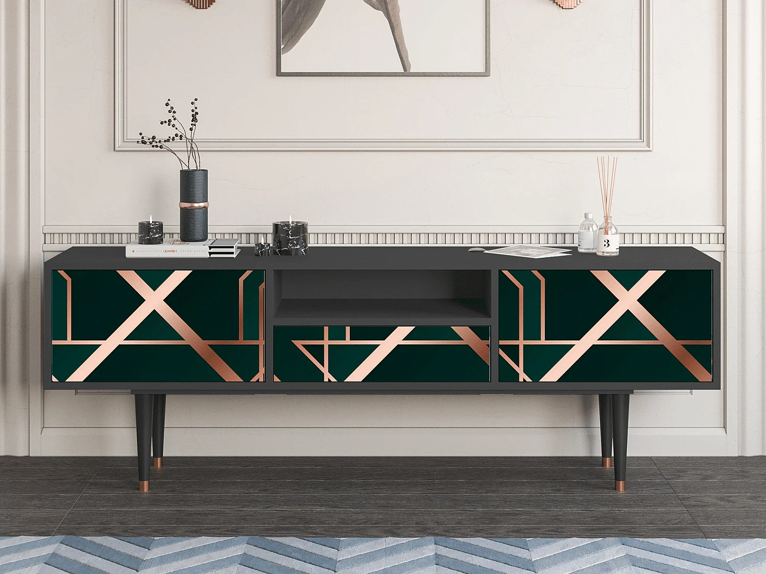 Meuble TV - 170х59х41 cm - T6 - Emerald Gatsby, Anthracite