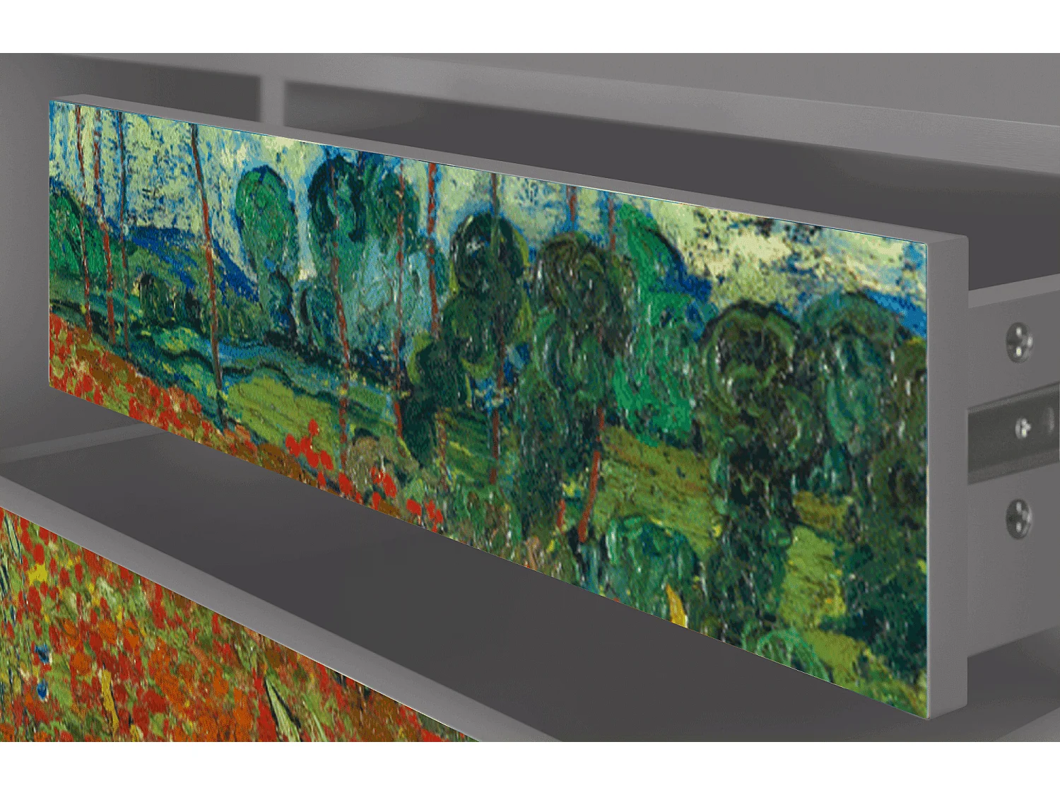 Szafka RTV - 170х59х48 cm - T4 - Poppy field by van Gogh, Szary