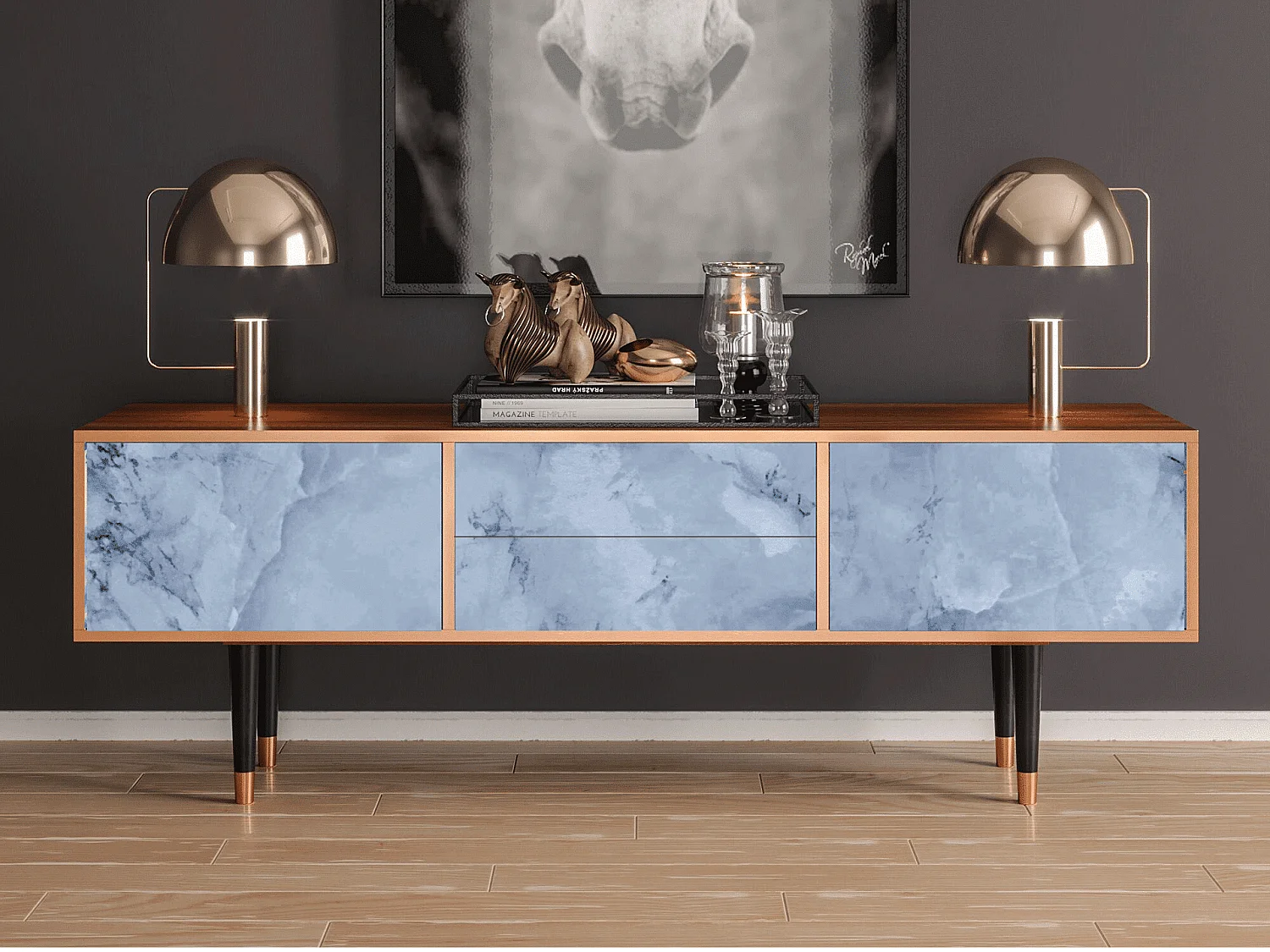 Mobile TV - 170х59х48 cm - T4 - Feather Ice, Noce