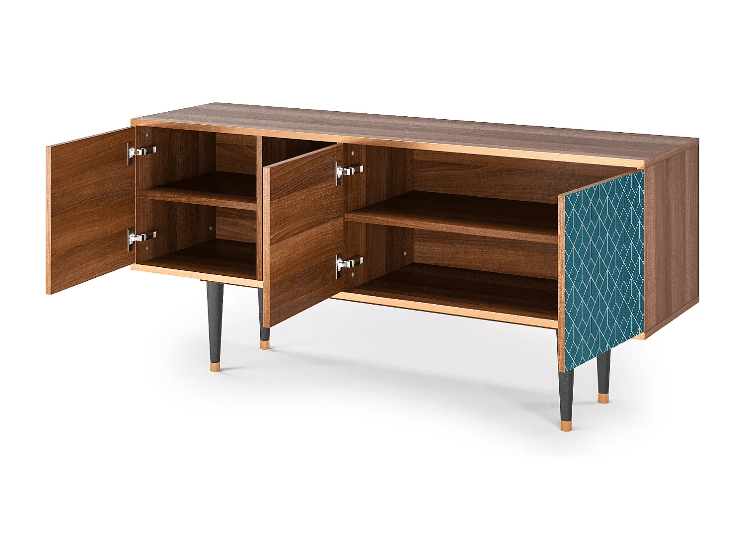 Meuble TV - 150х69х41 cm - T5 - Turquoise Geometry, Noyer