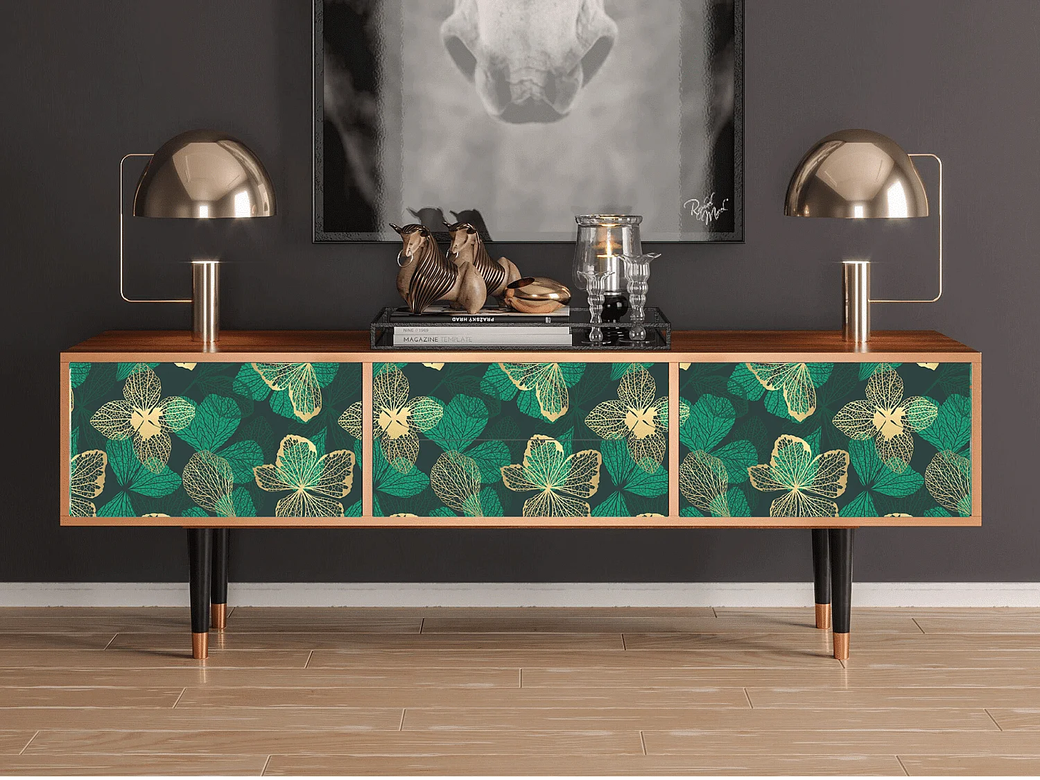 TV-Möbel - 170х59х48 cm - T4 - Green Flower, Walnuss