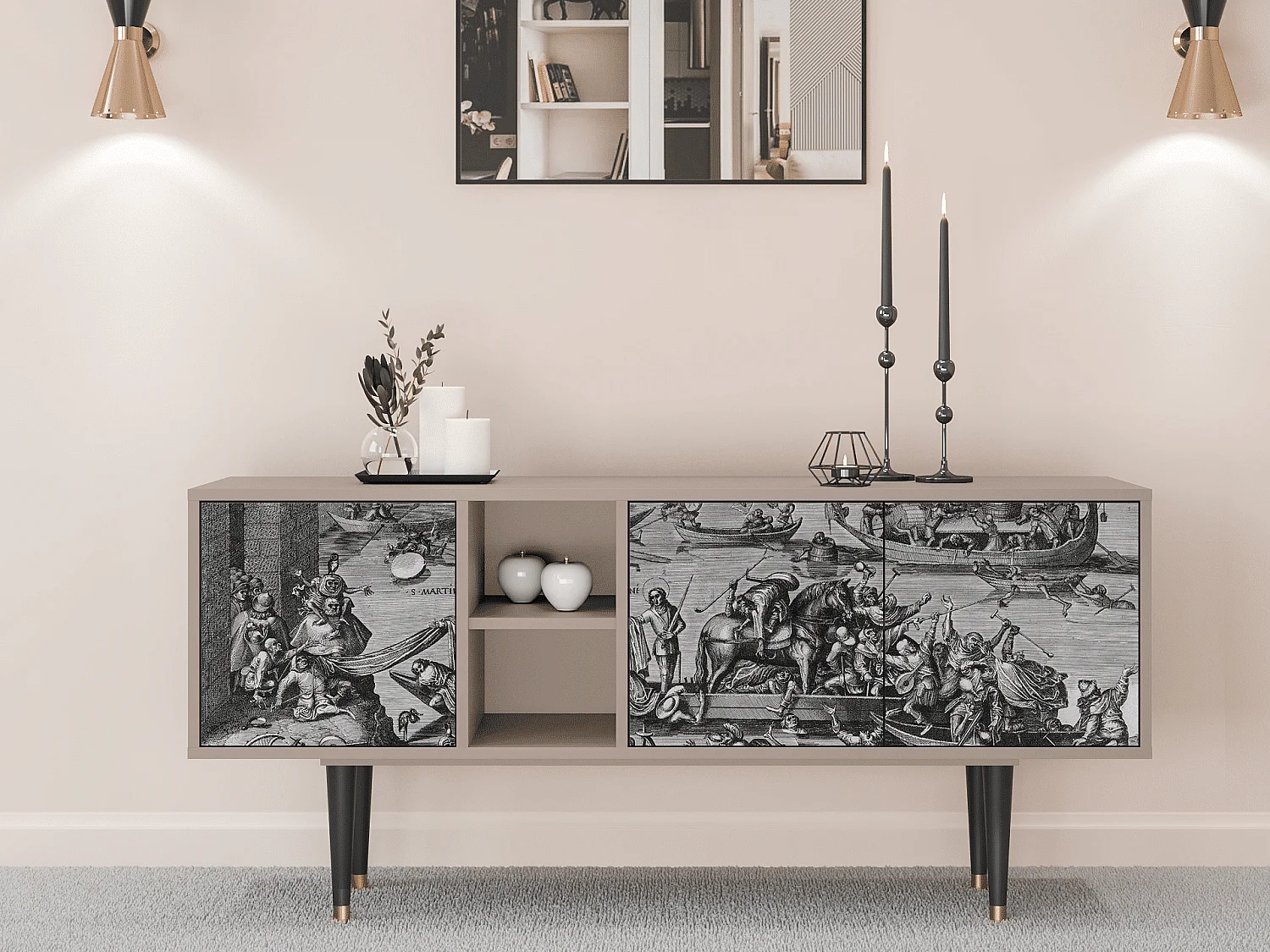 Mueble de TV - 150х69х41 cm - T5 - Saint Martin, Latte