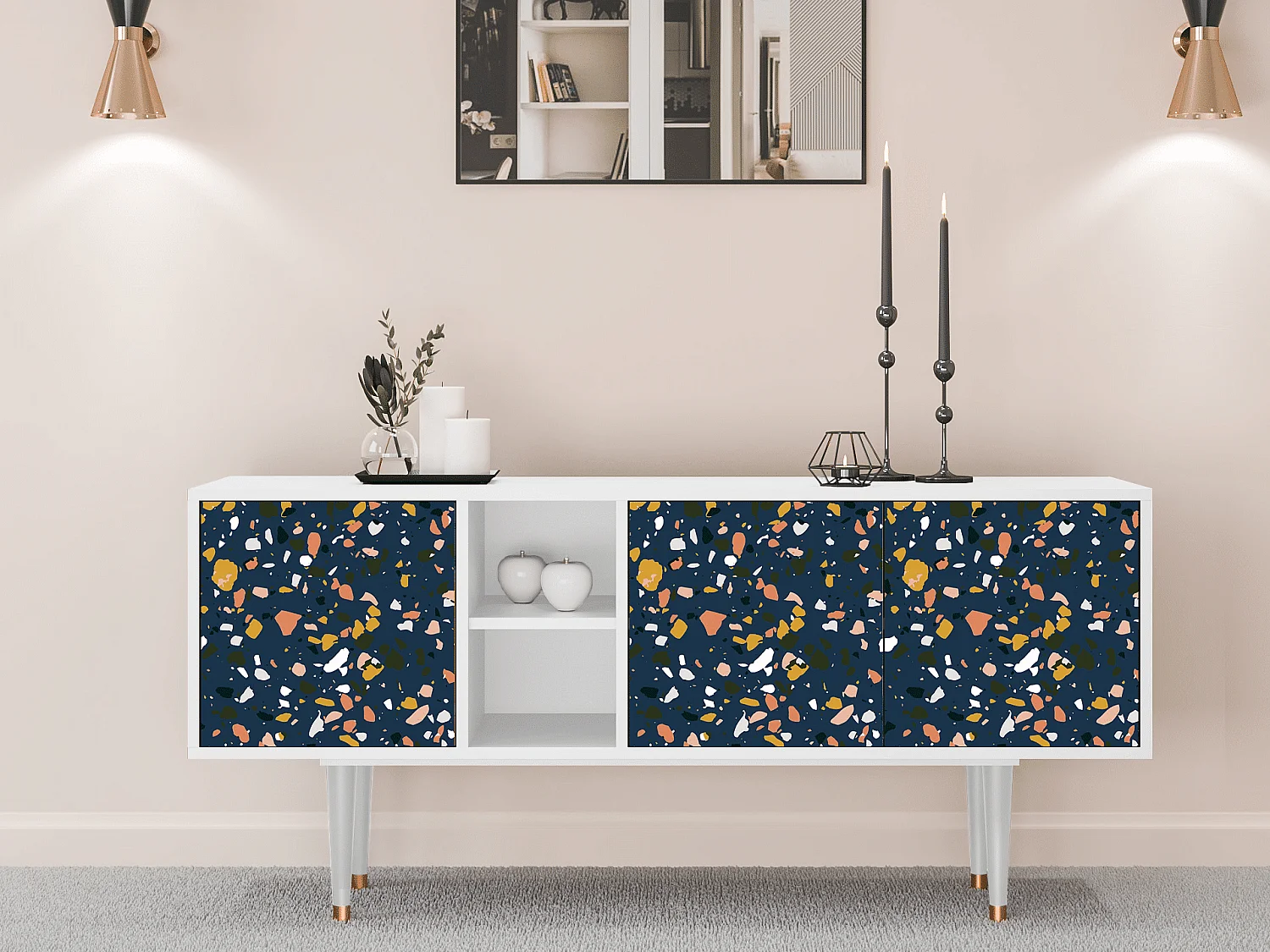 Szafka RTV - 150х69х41 cm - T5 - Night Sky Langhterns, Biały