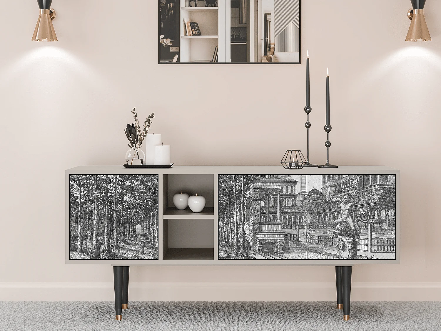 Szafka RTV - 150х69х41 cm - T5 - View of the Piazza, Piaskowy