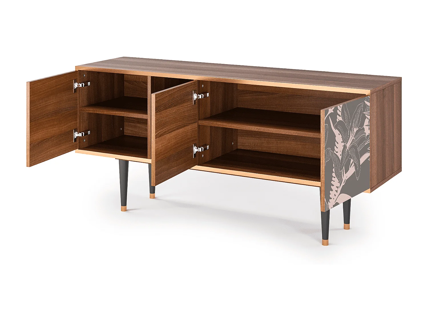 Meuble TV - 150х69х41 cm - T5 - Issabelline Flower, Noyer