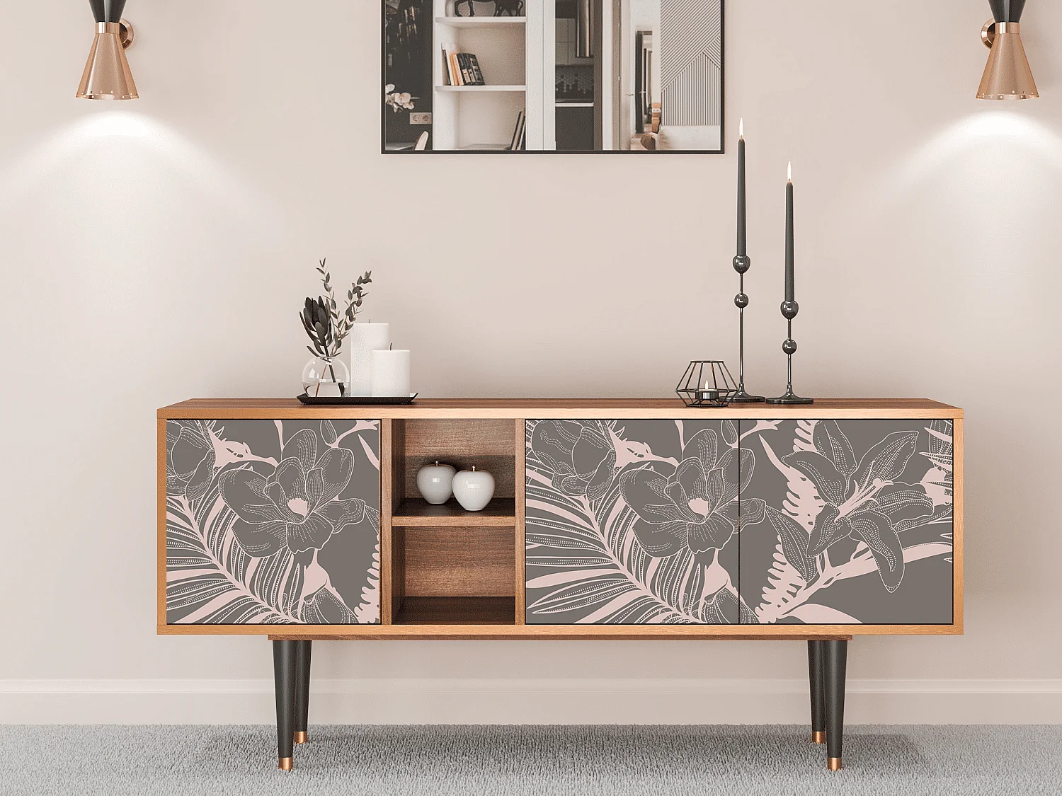 Meuble TV - 150х69х41 cm - T5 - Issabelline Flower, Noyer