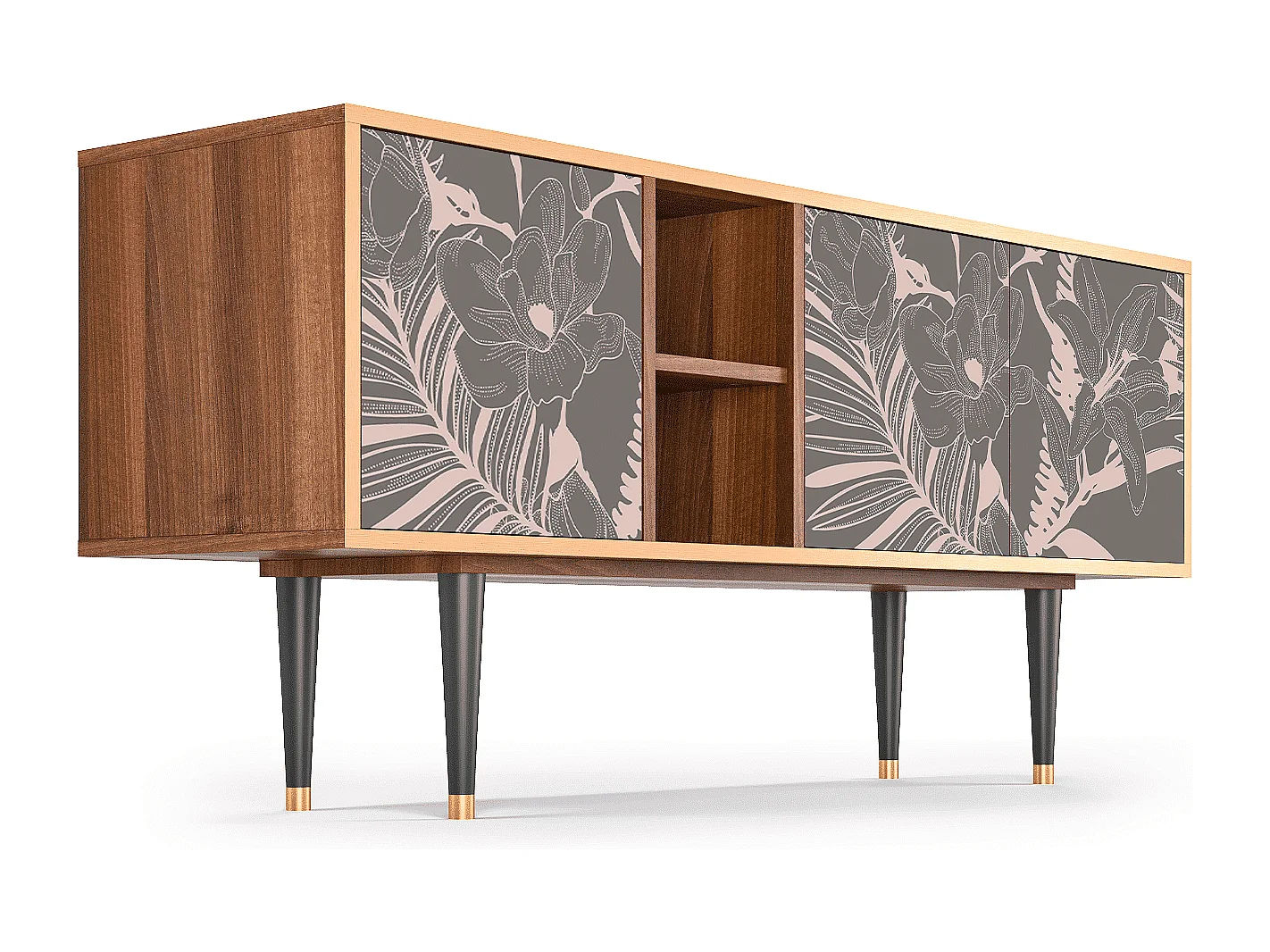 Meuble TV - 150х69х41 cm - T5 - Issabelline Flower, Noyer