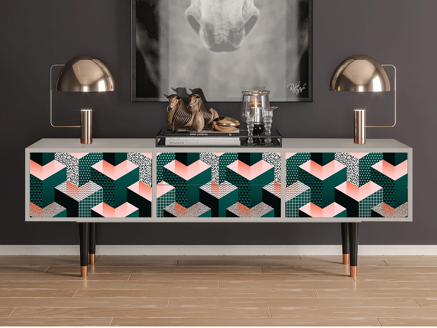 Meuble TV - 170х59х48 cm - T4 - Geometric Madness, Sable