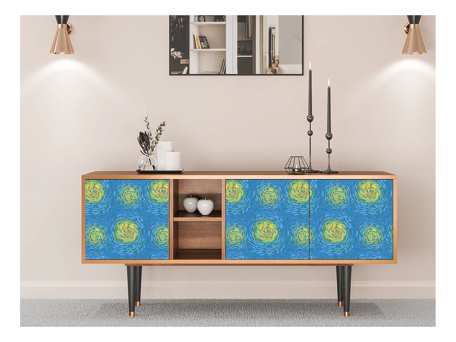 Meuble TV - 150х69х41 cm - T5 - Van Gogh Lights, Noyer