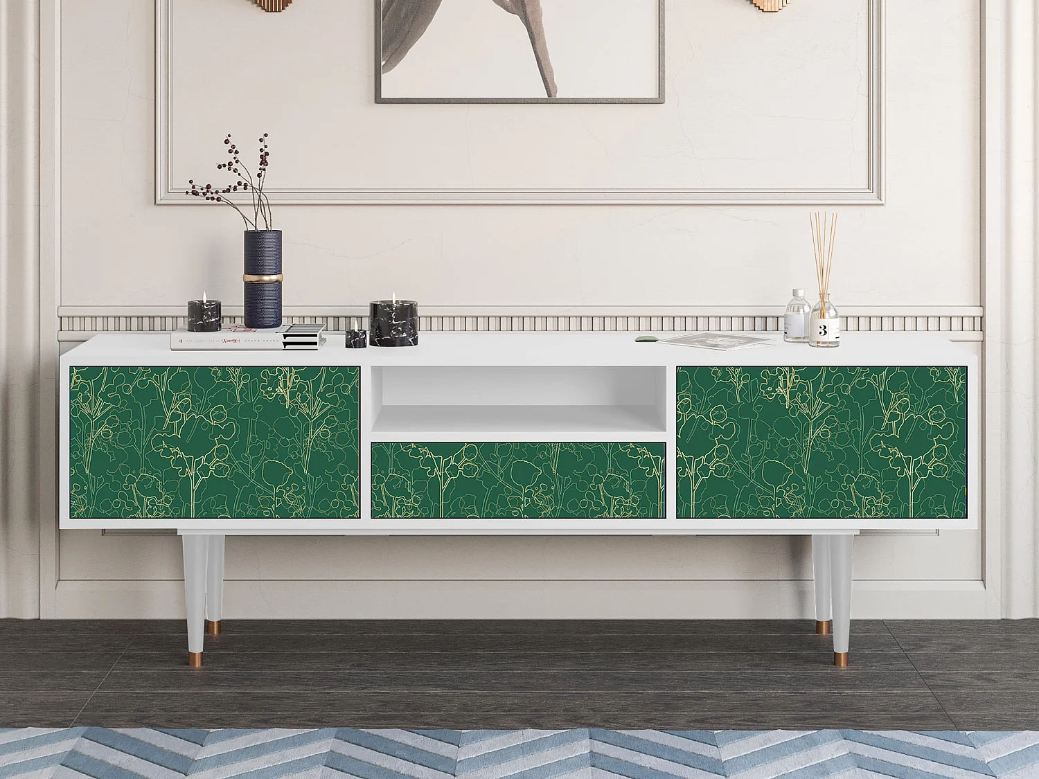 Meuble TV - 170х59х41 cm - T6 - Emerald Forest, Blanc