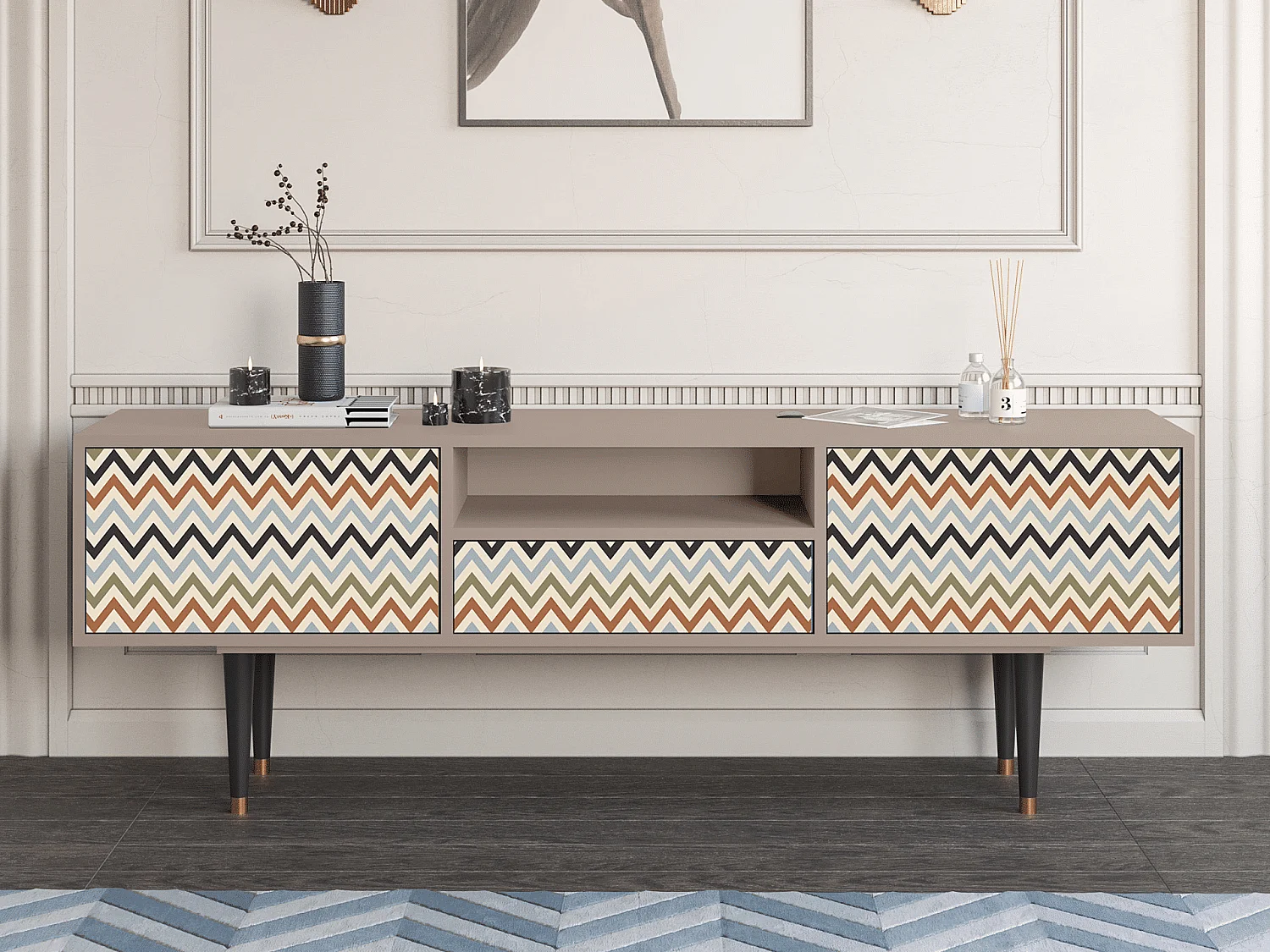 Meuble TV - 170х59х41 cm - T6 - Bright Ripple, Latte