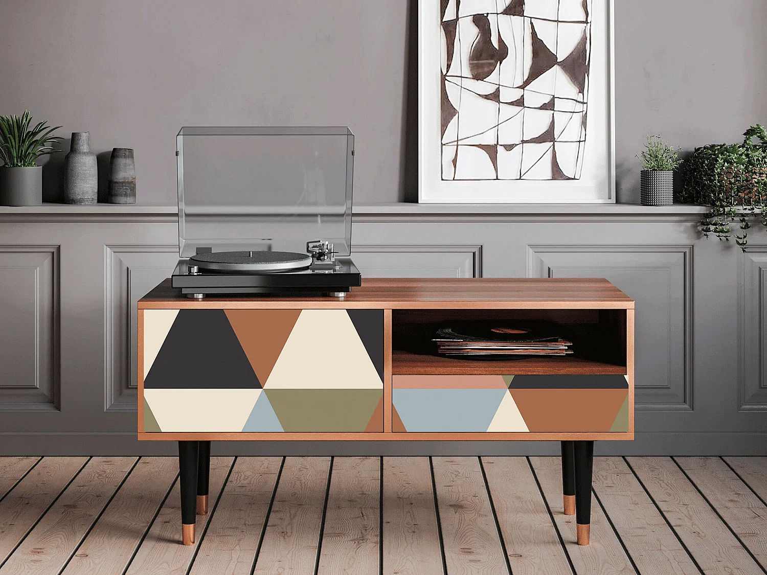 Mobile TV - 115х59х48 cm - T3 - Royal Triangles, Noce